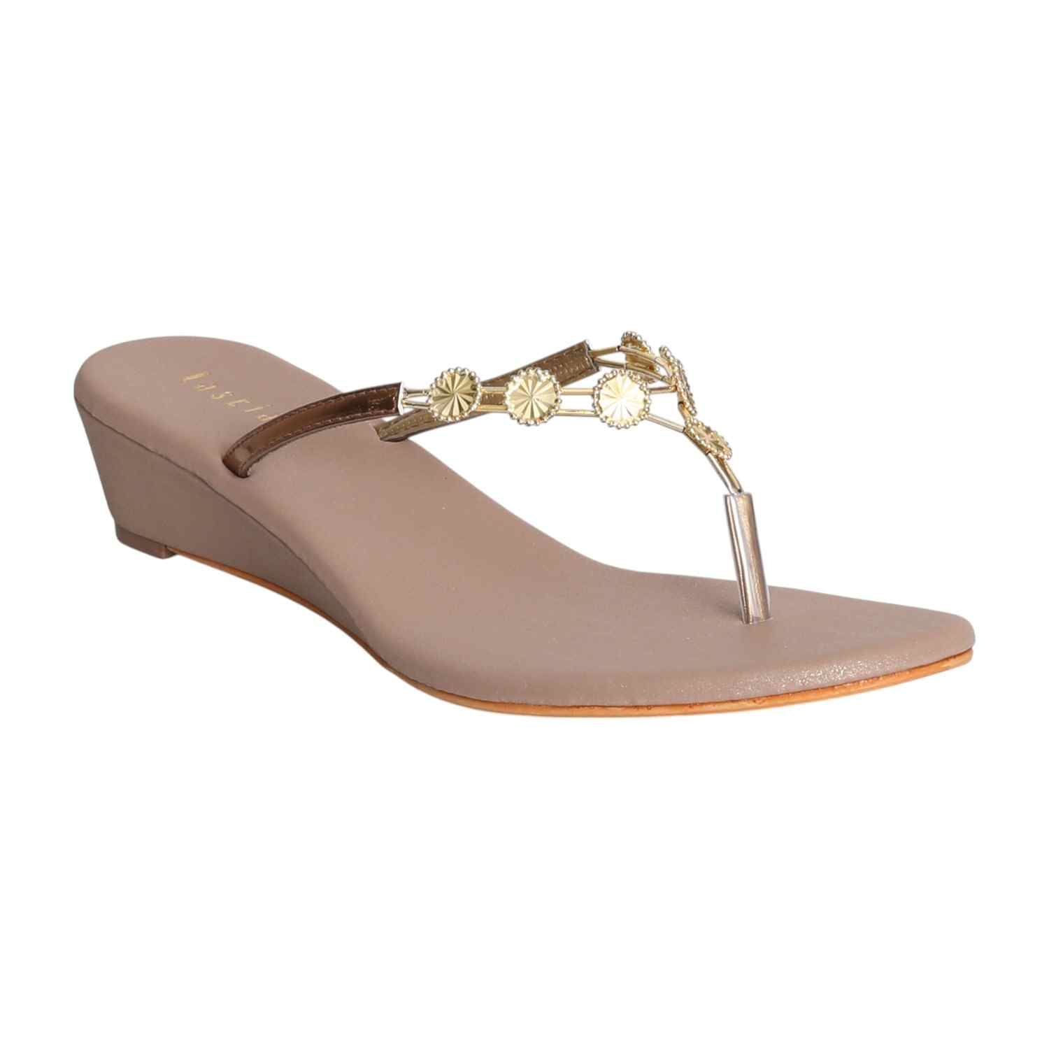 Women Golden Charm Wedge Sandals