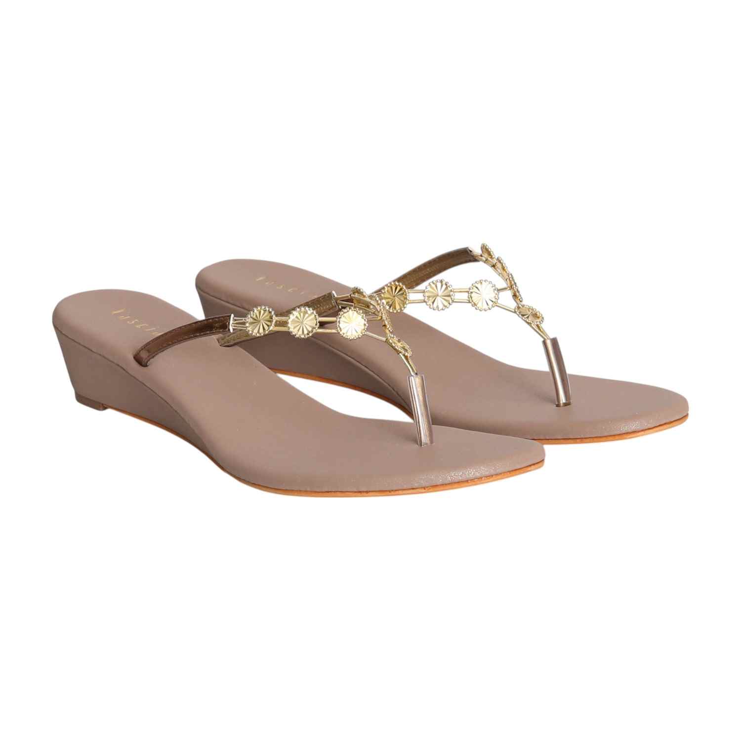 Women Golden Charm Wedge Sandals