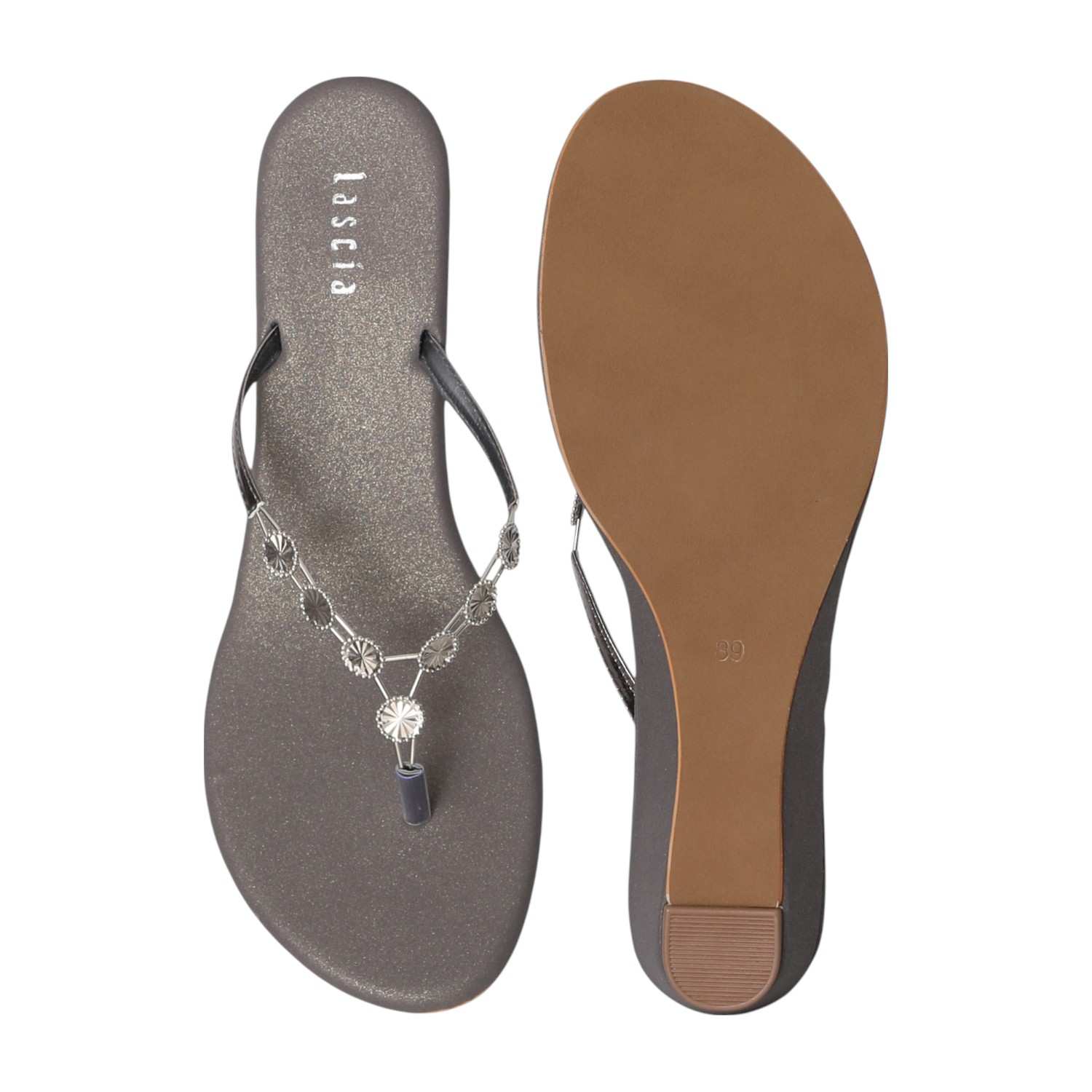 Women Silver Charm Wedge Sandals