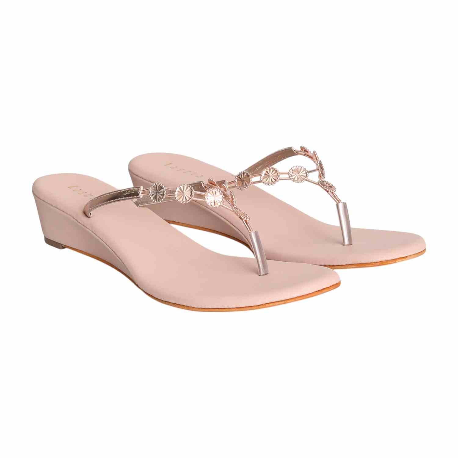 Women Rose Gold Charm Wedge Sandals