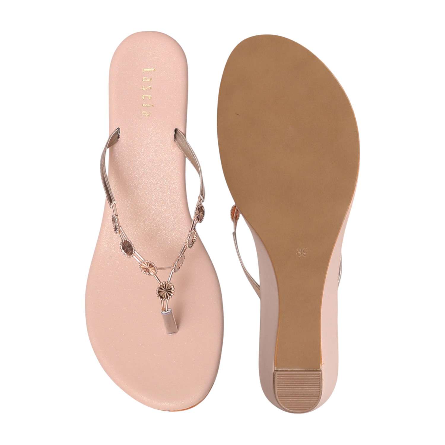 Women Rose Gold Charm Wedge Sandals