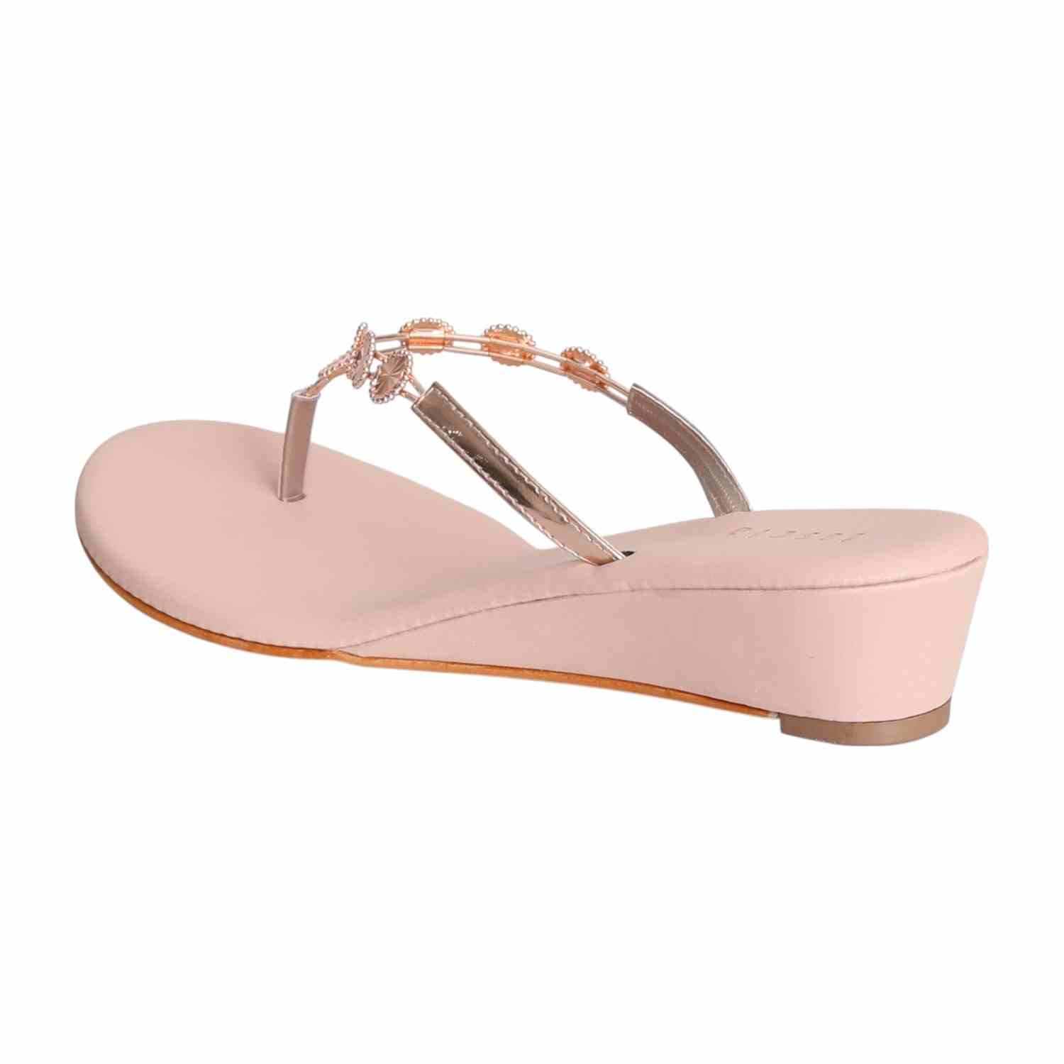 Women Rose Gold Charm Wedge Sandals