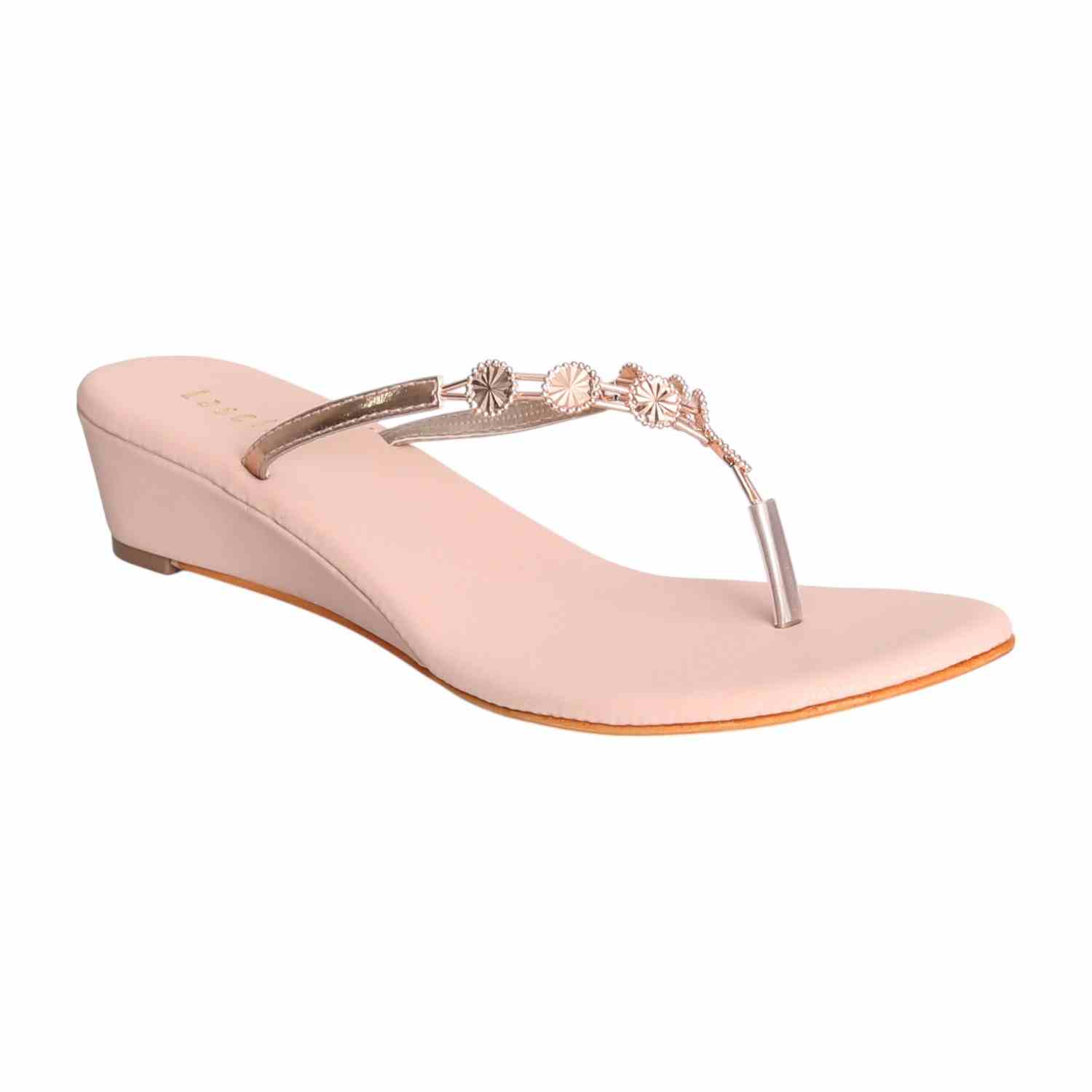 Women Rose Gold Charm Wedge Sandals