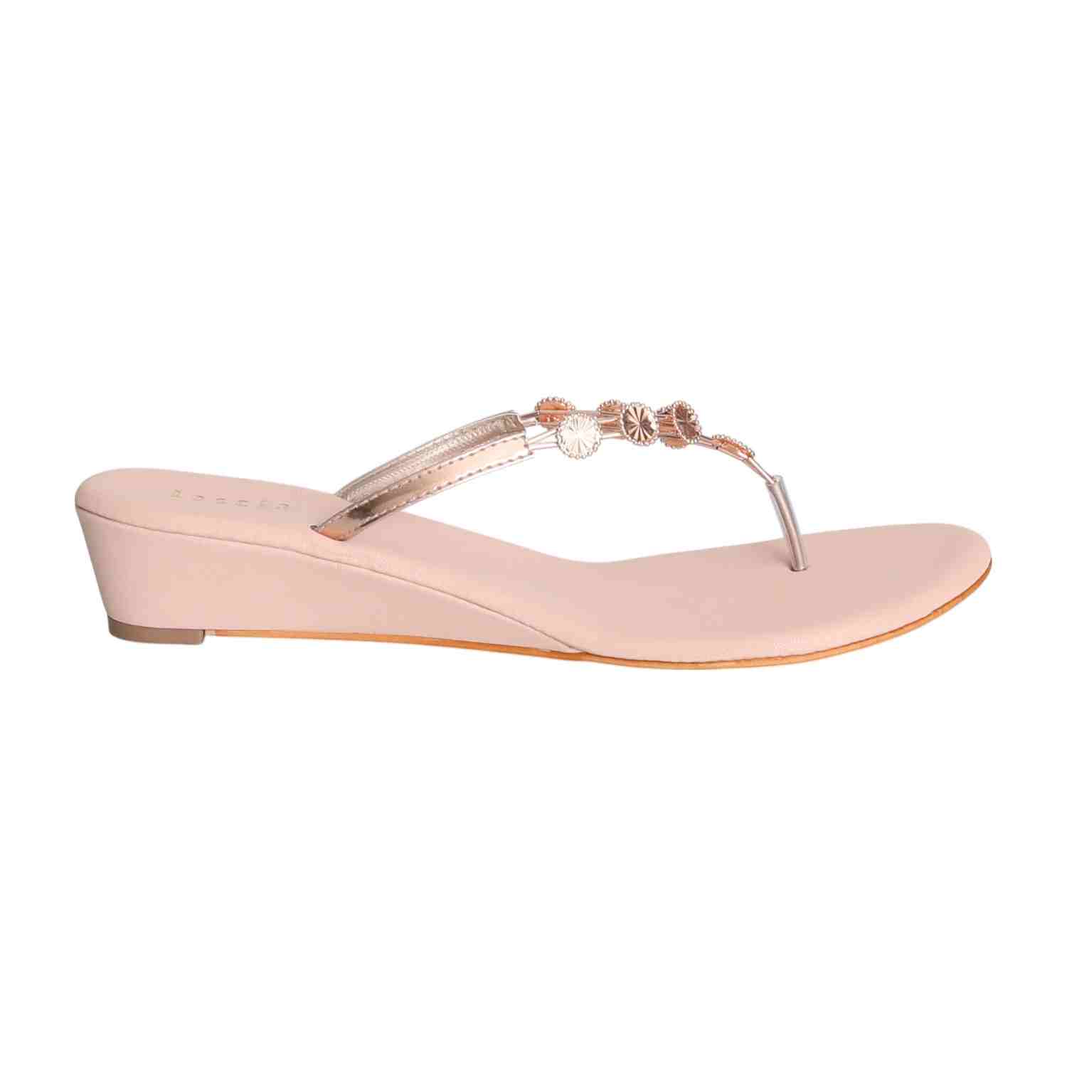 Women Rose Gold Charm Wedge Sandals