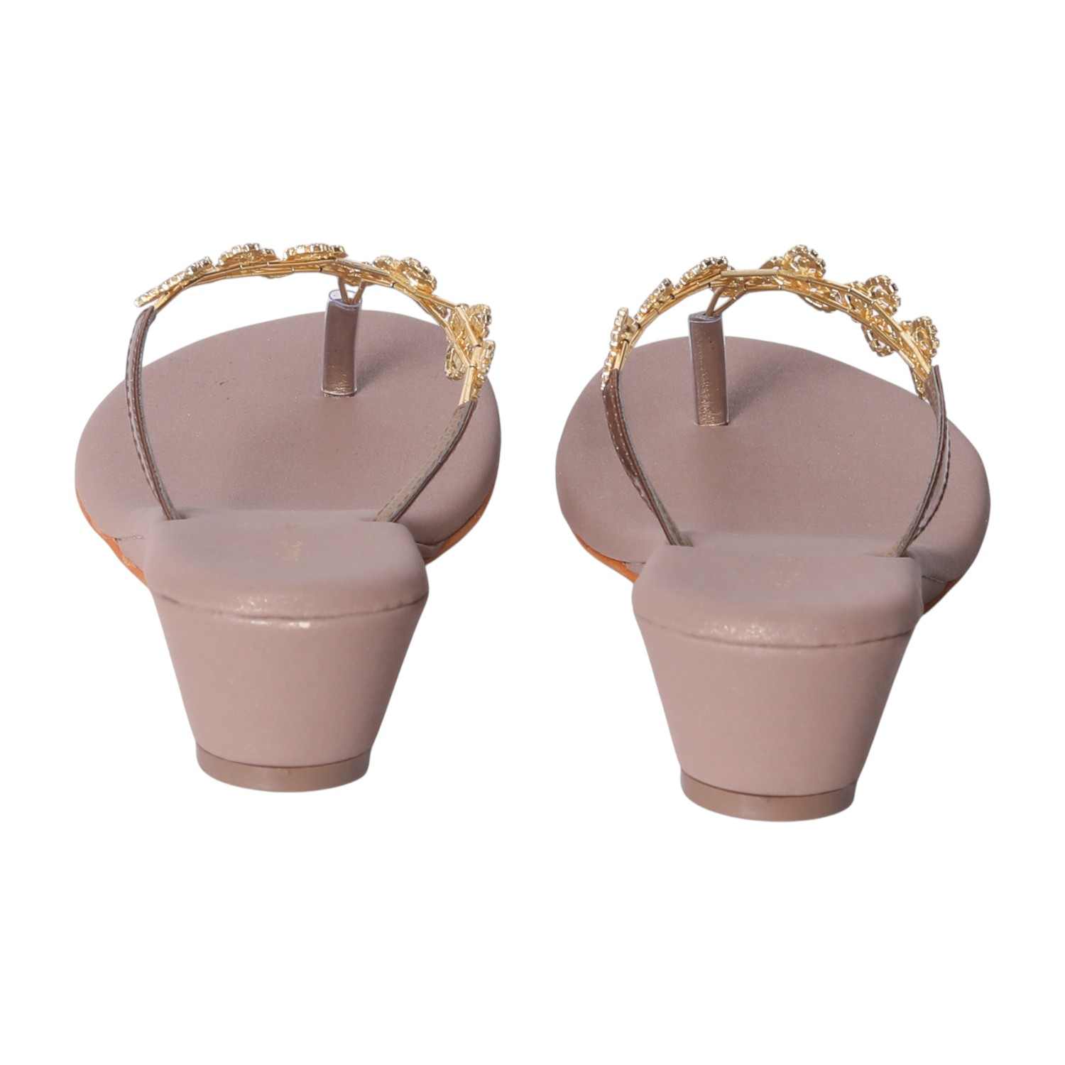 Women's Gold Crystal-Adorned Low Wedge Thong Sandals