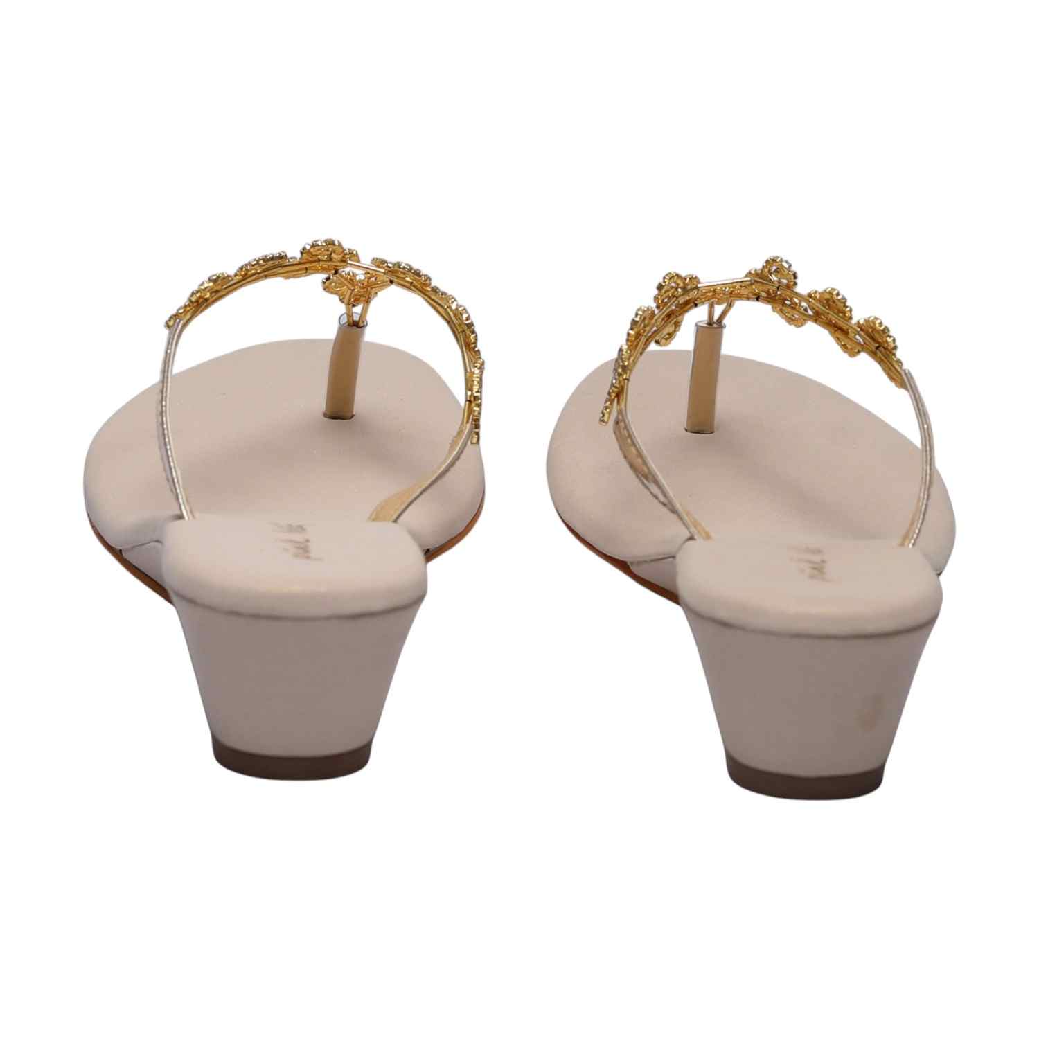 Women Gold Crystal-Adorned Low Wedge Thongs