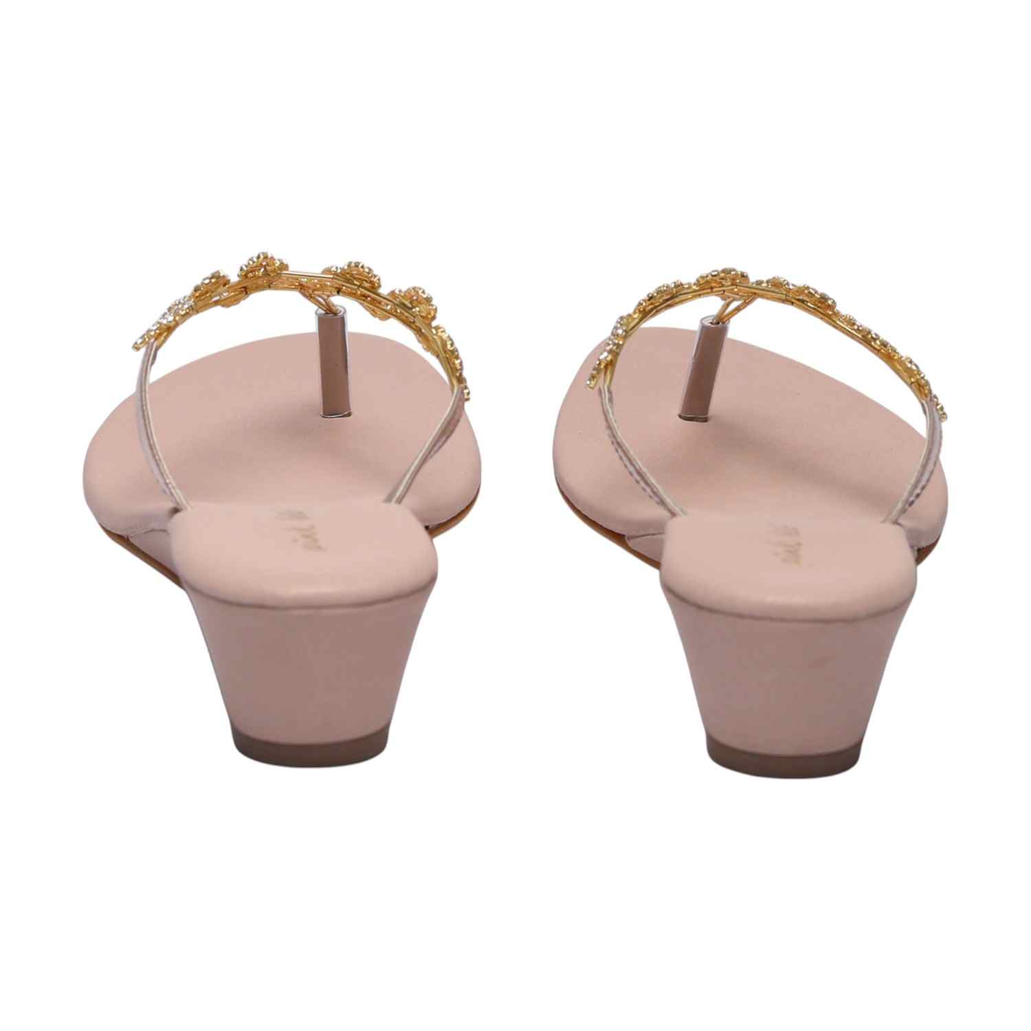 Women RoseGold CrystaL-Adorned Low Wedge Thongs