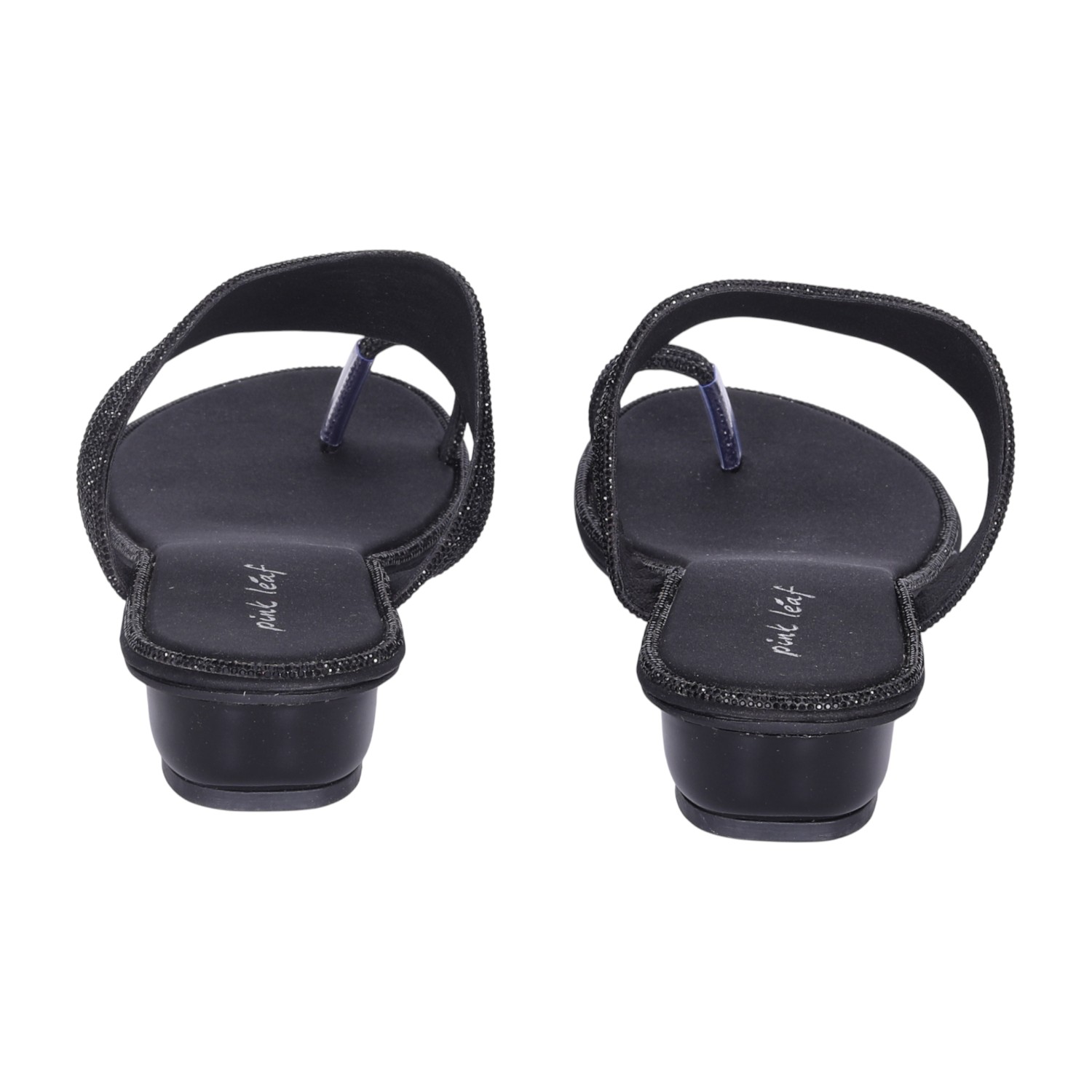 Women's Black Glitter Strap Toe-Ring Low Heel Sandals