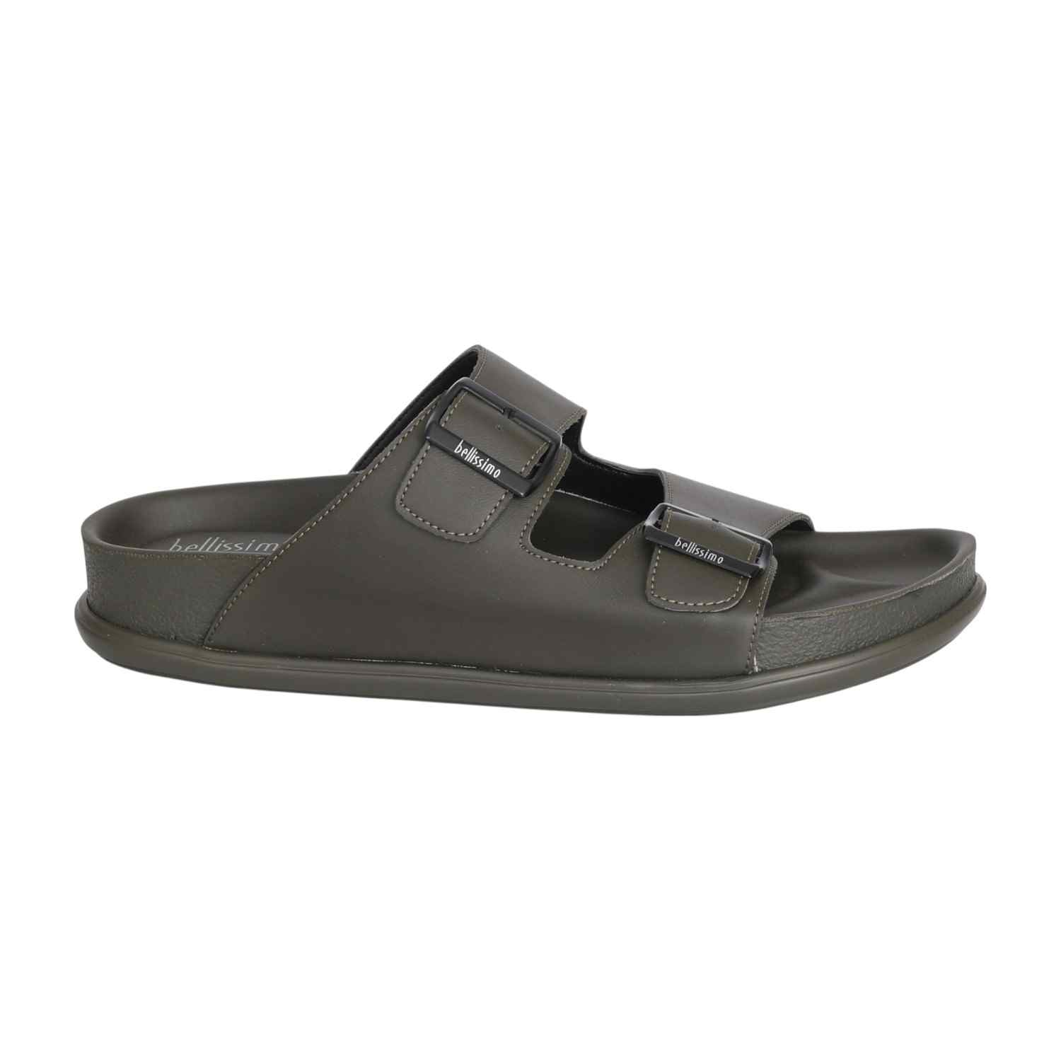 Men Olive Green Double Buckle Slide Sandals