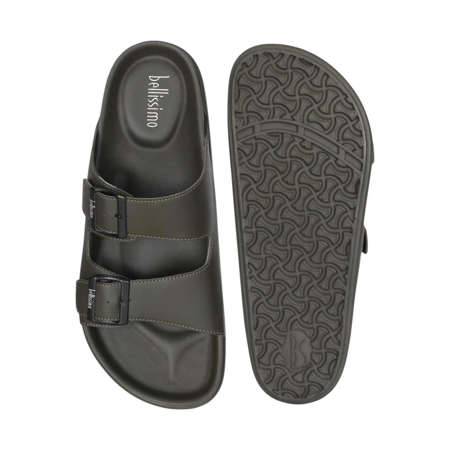 Men Olive Green Double Buckle Slide Sandals