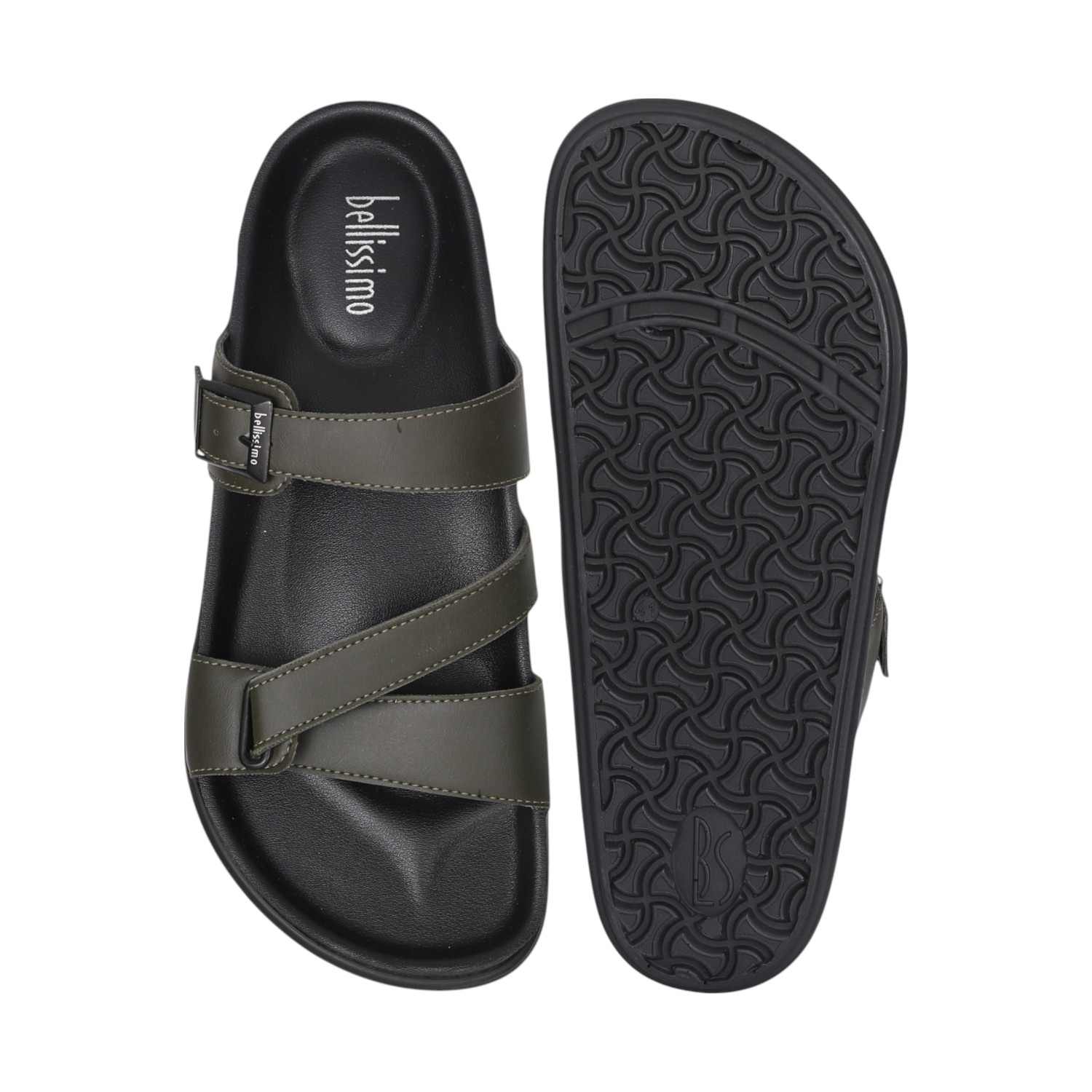 Men Olive Green Single Buckle Strap Sandals