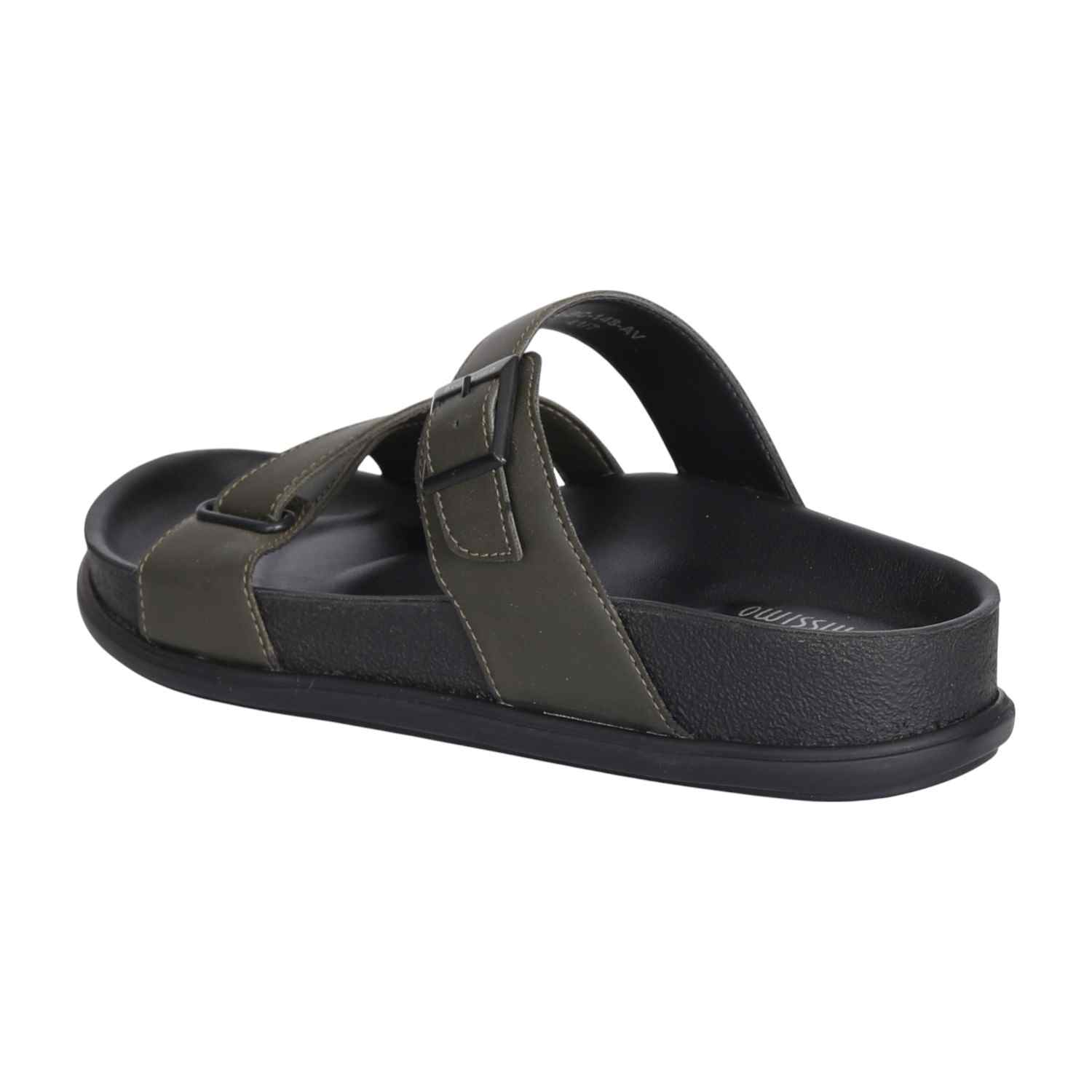 Men Olive Green Single Buckle Strap Sandals