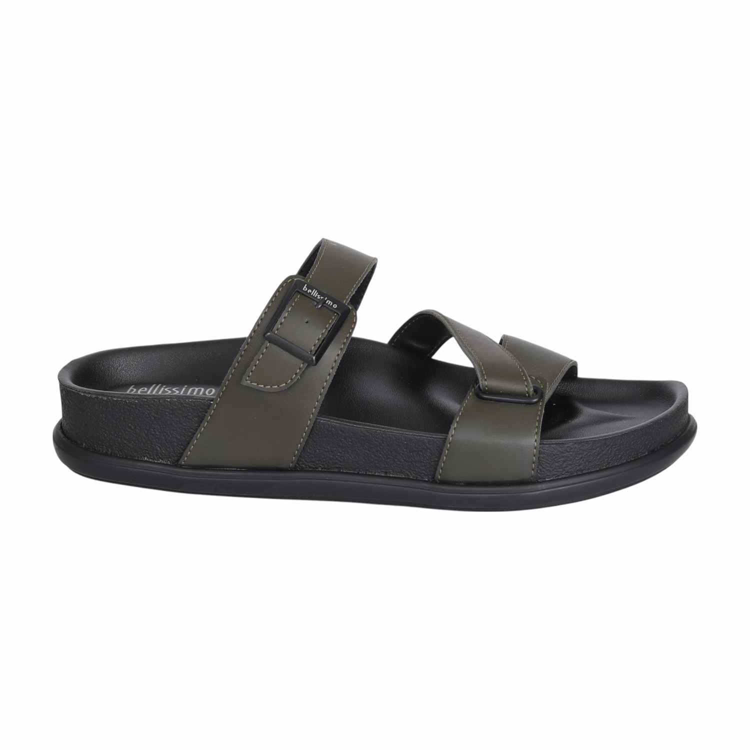Men Olive Green Single Buckle Strap Sandals