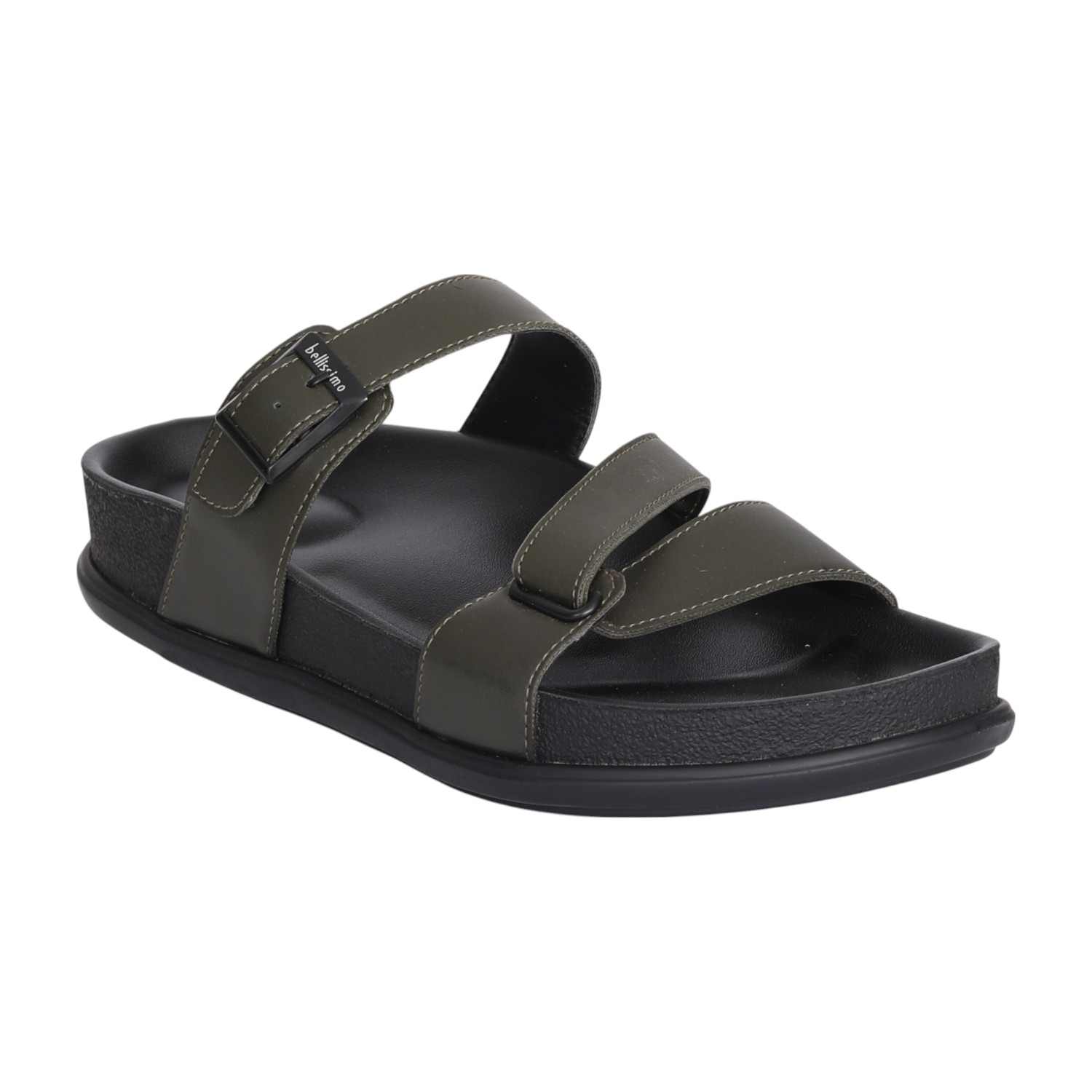 Men Olive Green Single Buckle Strap Sandals