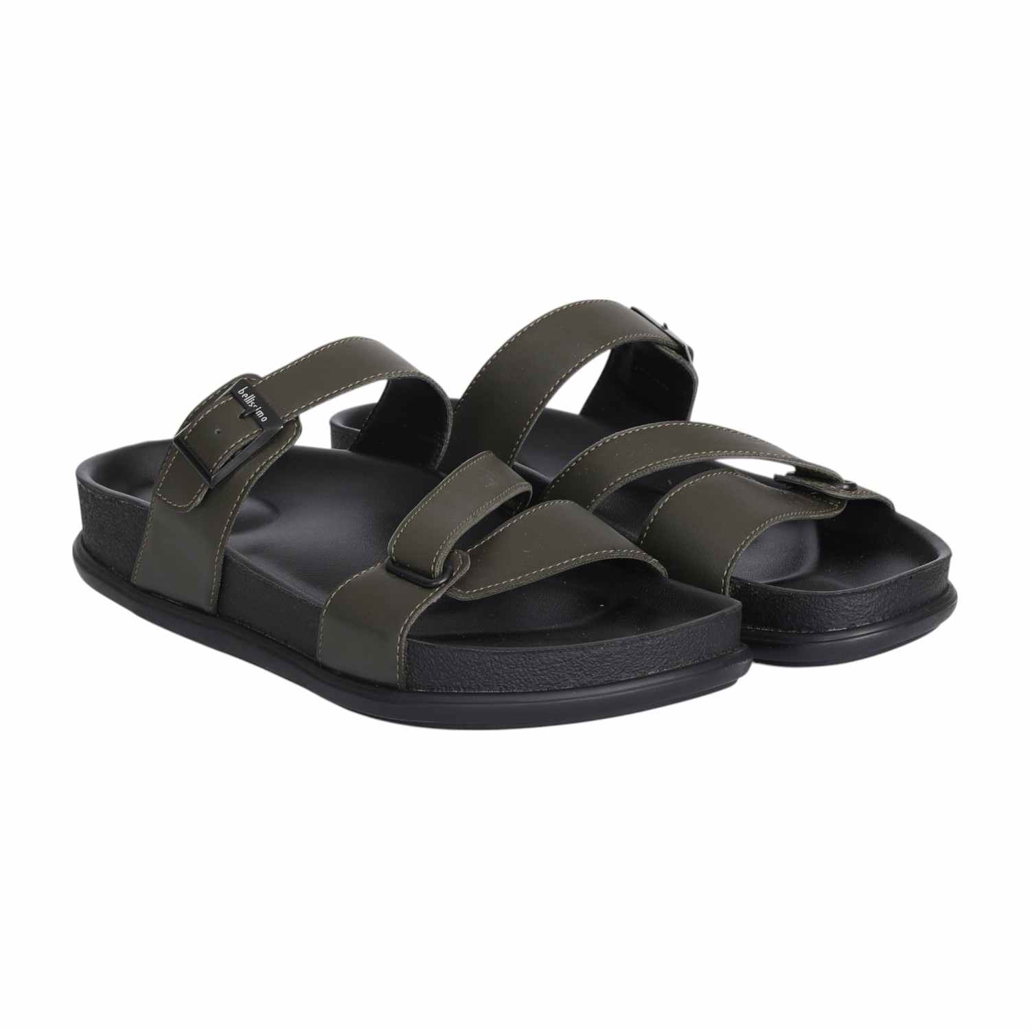 Men Olive Green Single Buckle Strap Sandals