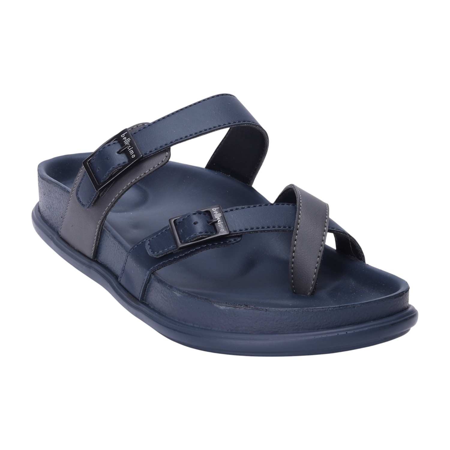 Men Blue Dual Strap Comfort Slides