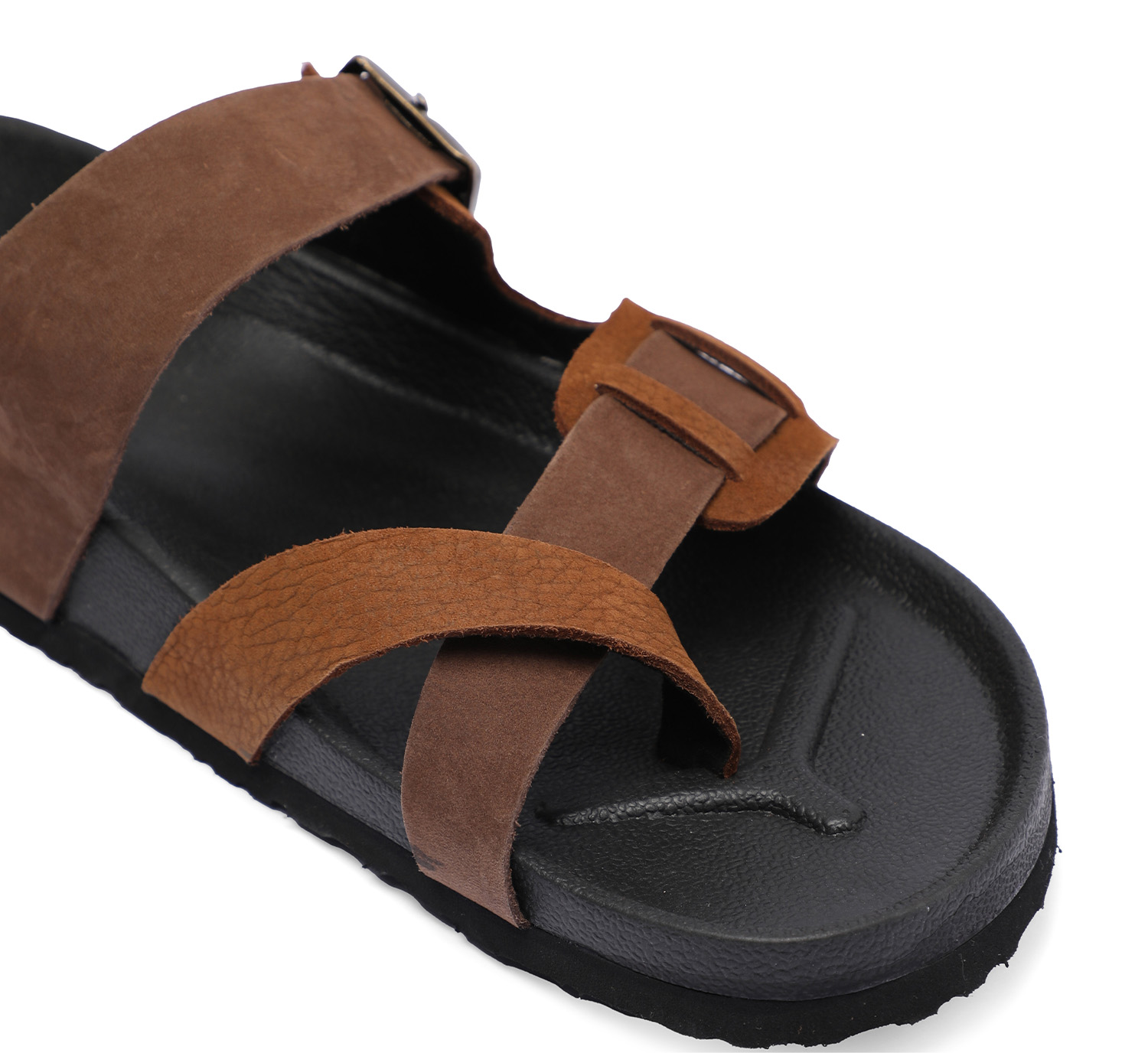 Men Brown Casual Chappal with Buckle Straps