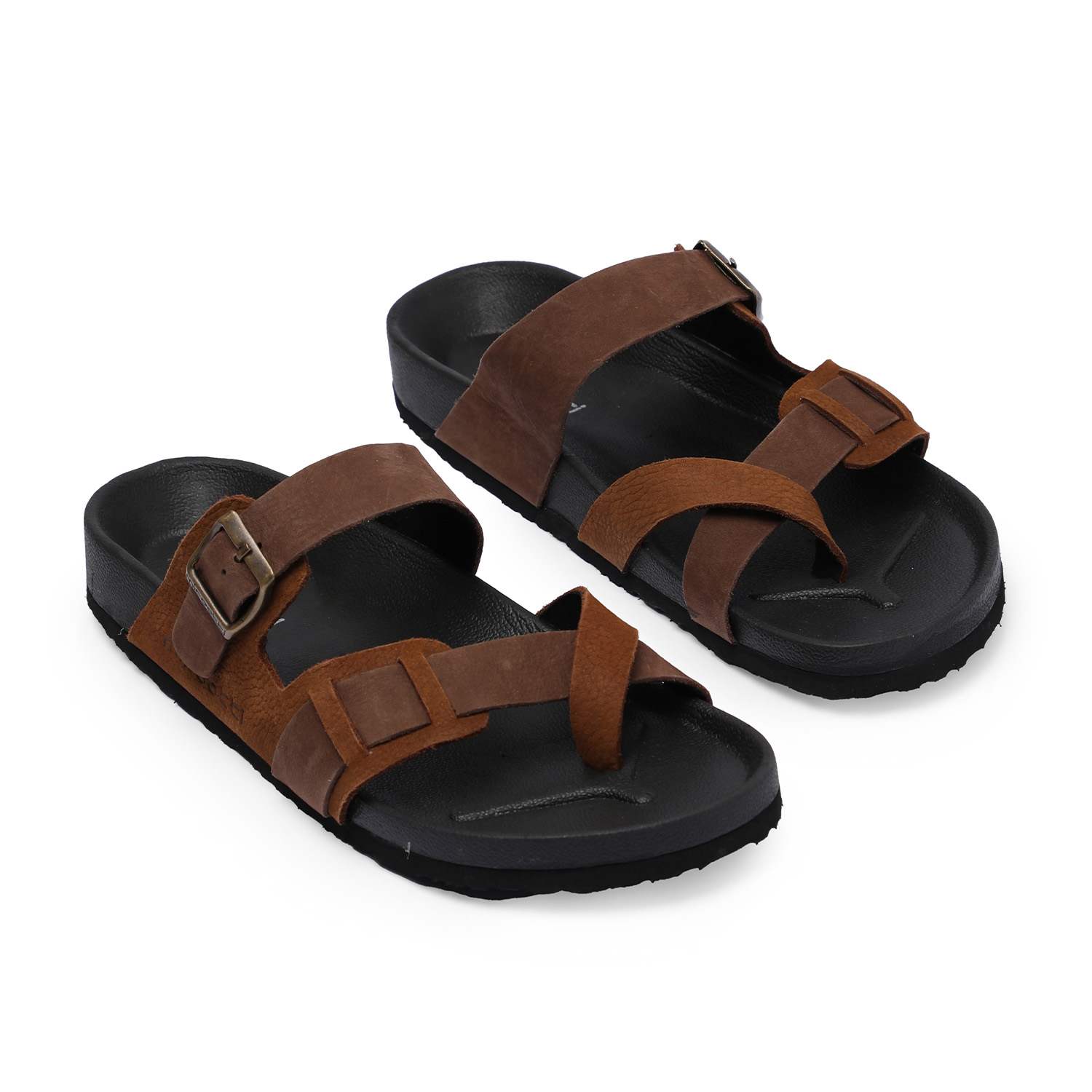 Men Brown Casual Chappal with Buckle Straps
