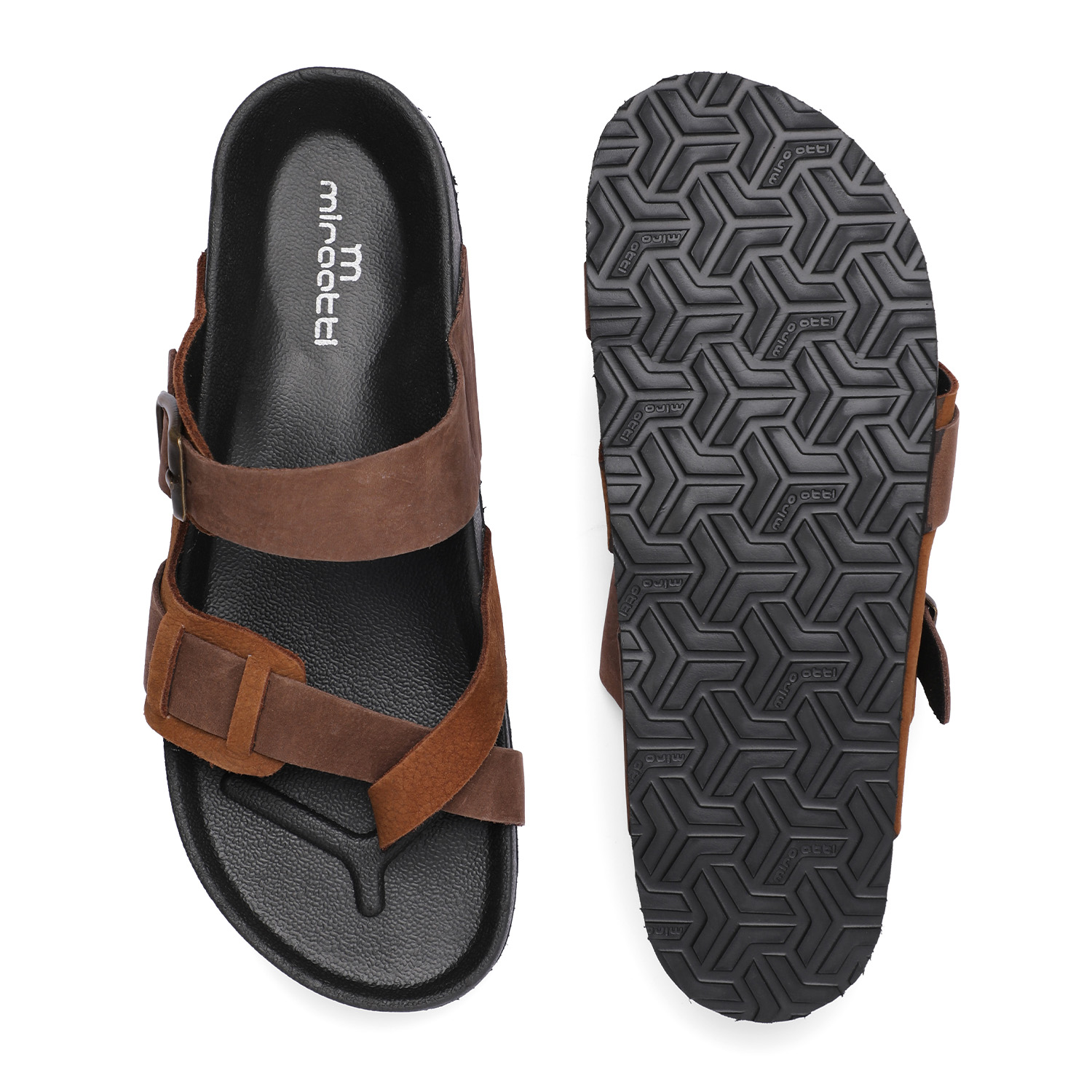 Men Brown Casual Chappal with Buckle Straps