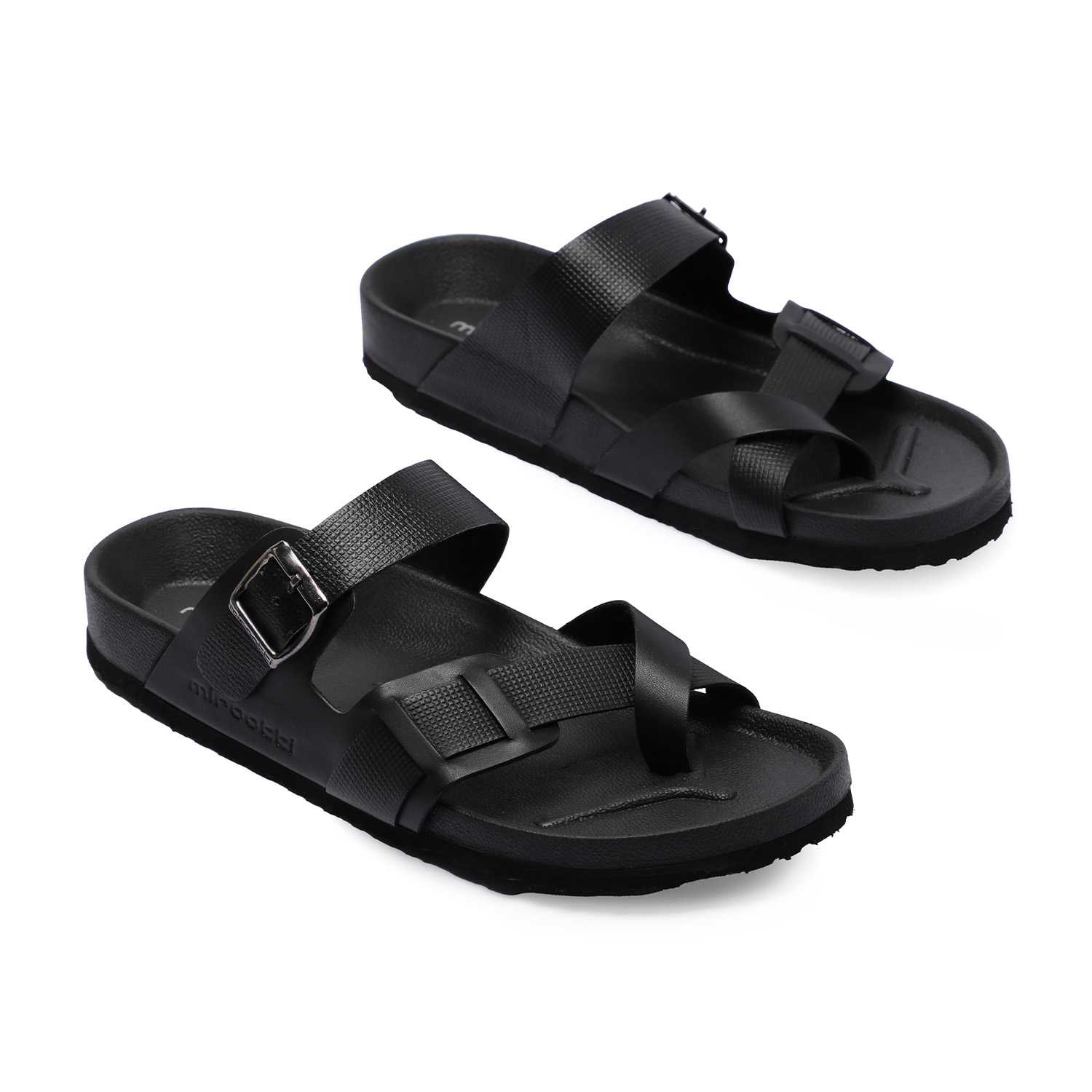 Men Black Buckled Comfort Chappal