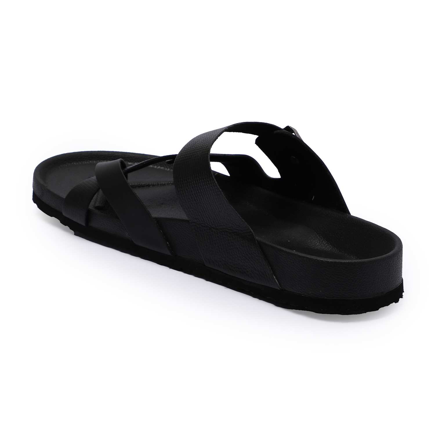 Men Black Buckled Comfort Chappal