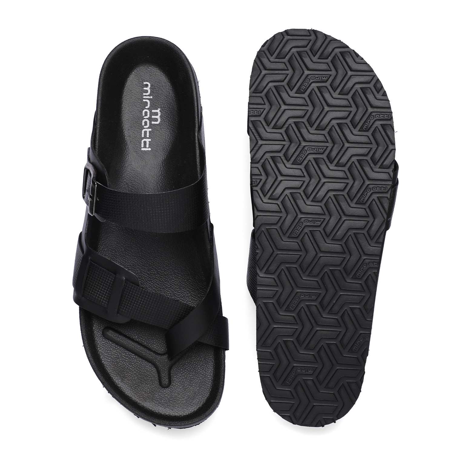 Men Black Buckled Comfort Chappal