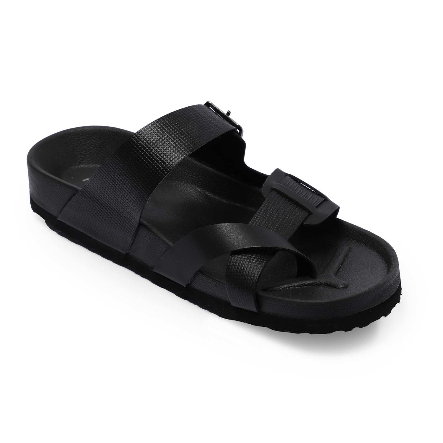 Men Black Buckled Comfort Chappal