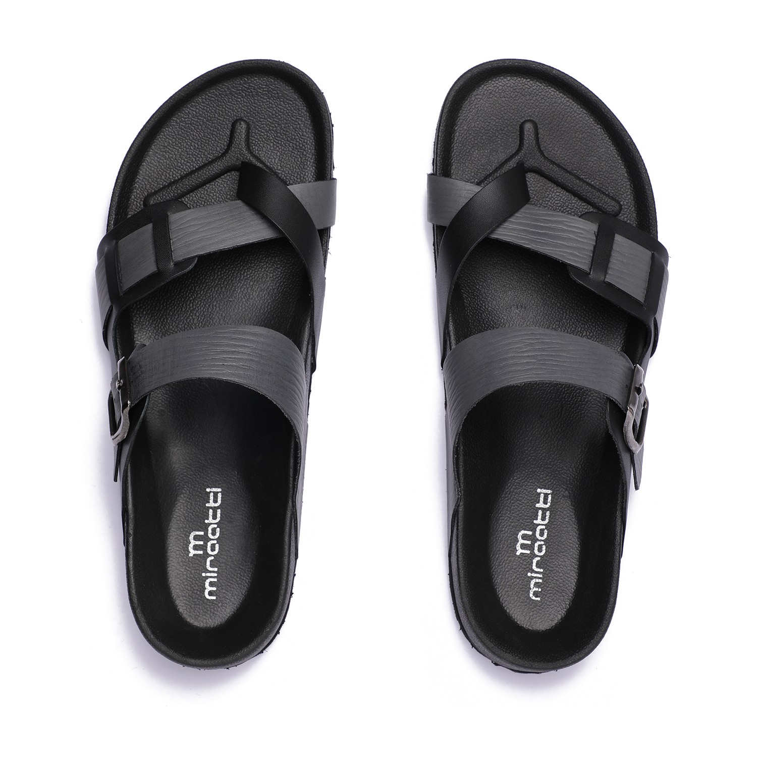 Men Black Slip-On Chappal with Buckle Detail and Cross-Strap Design