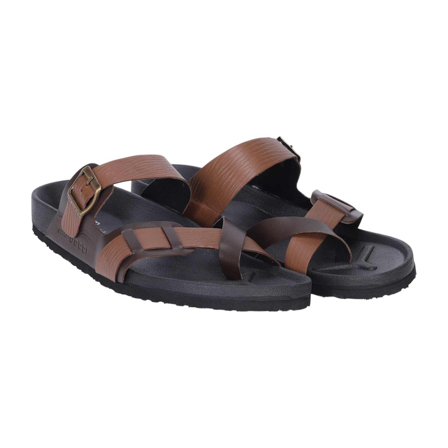 Men Brown Cross Strap Comfort Chappal