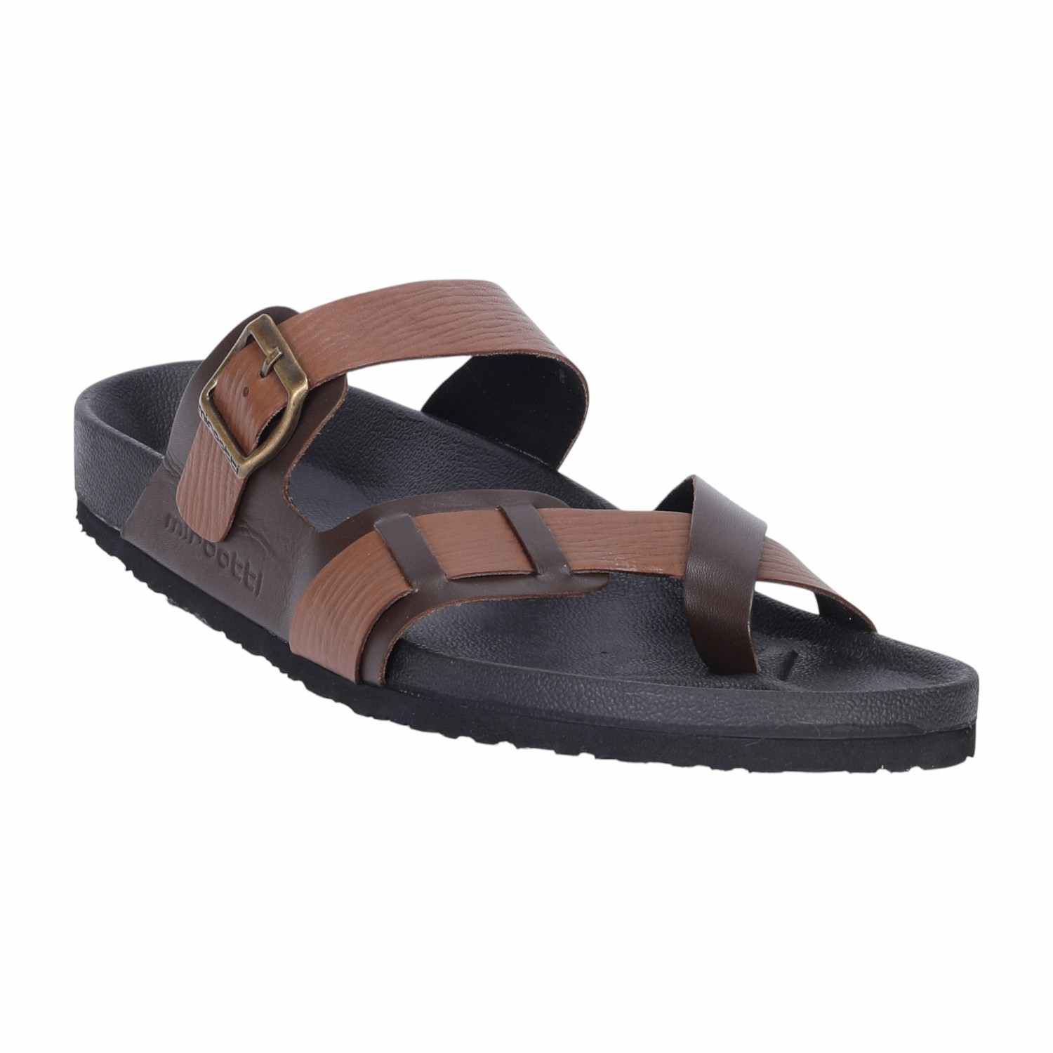 Men Brown Cross Strap Comfort Slides