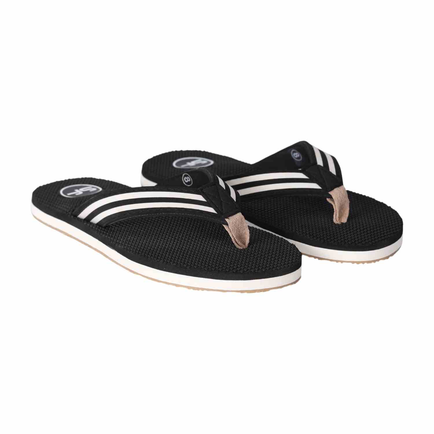 Men Black Sport Stripe Flip Flops