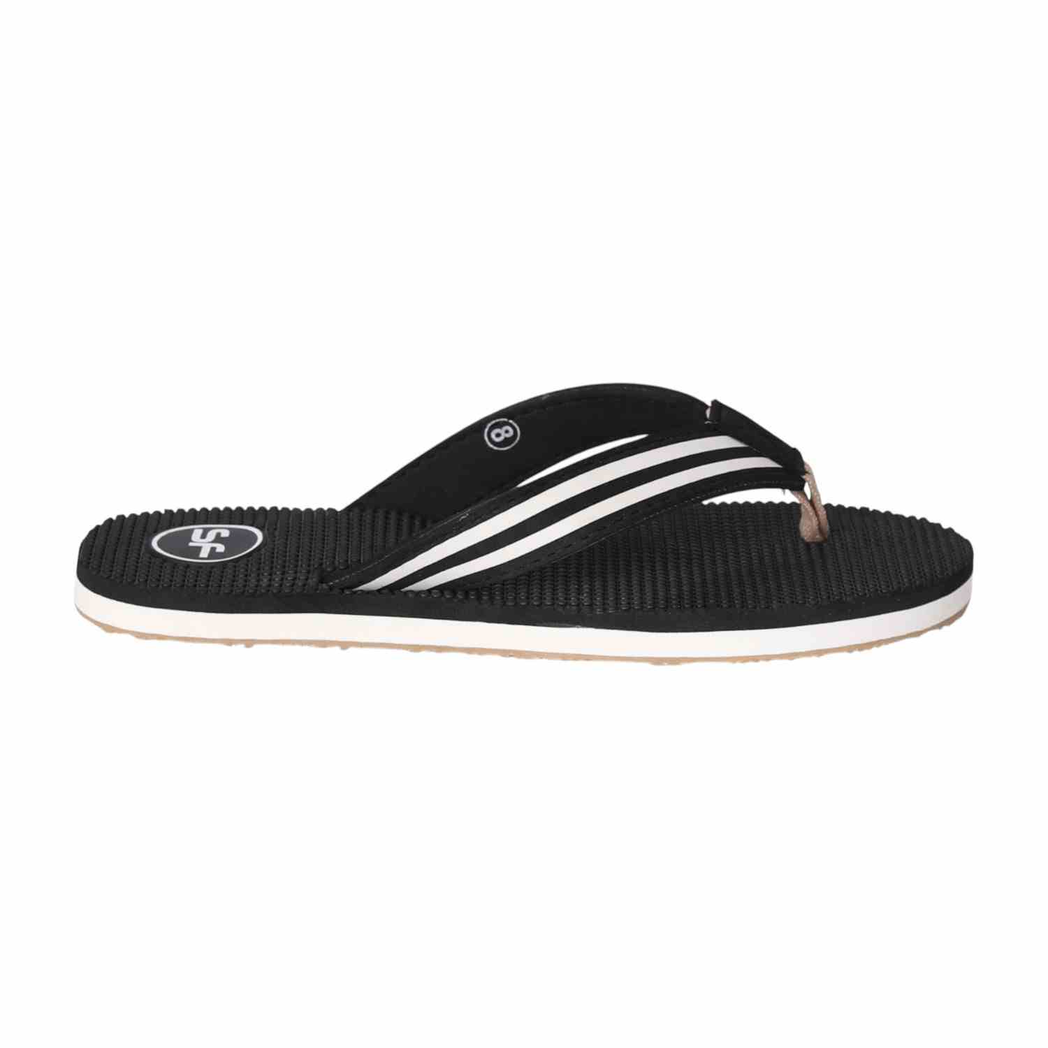 Men Black Sport Stripe Flip Flops