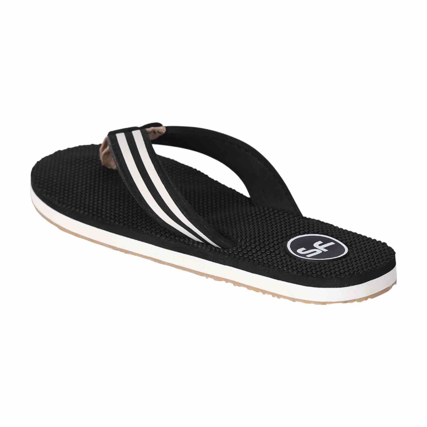 Men Black Sport Stripe Flip Flops
