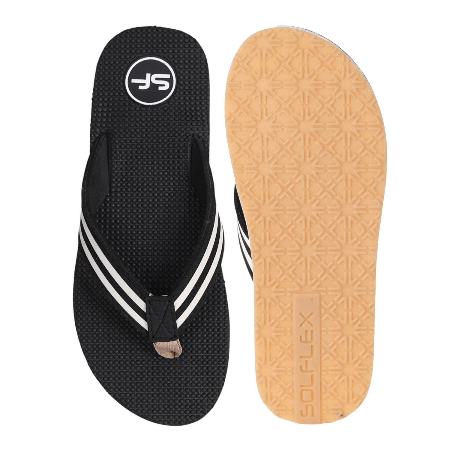 Men Black Sport Stripe Flip Flops