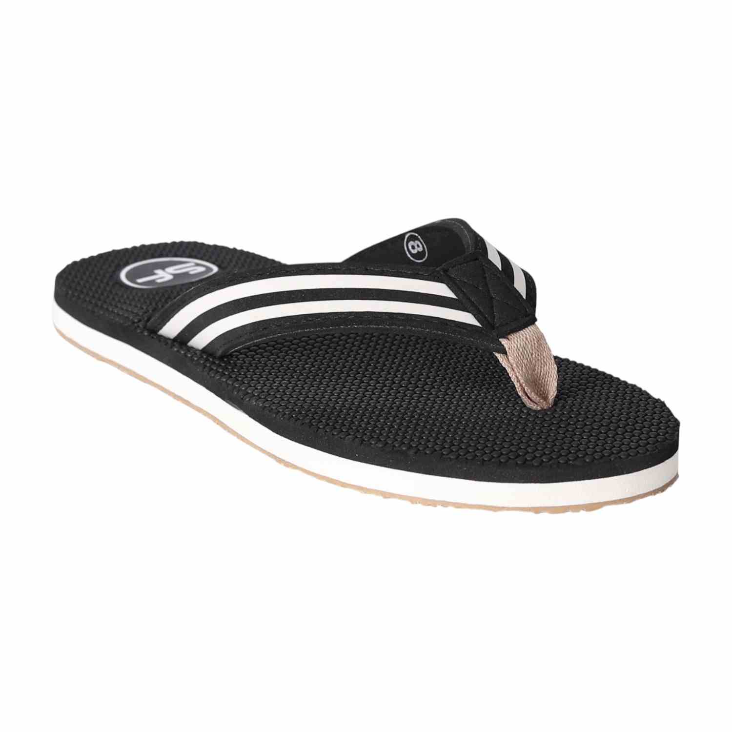 Men Black Sport Stripe Flip Flops