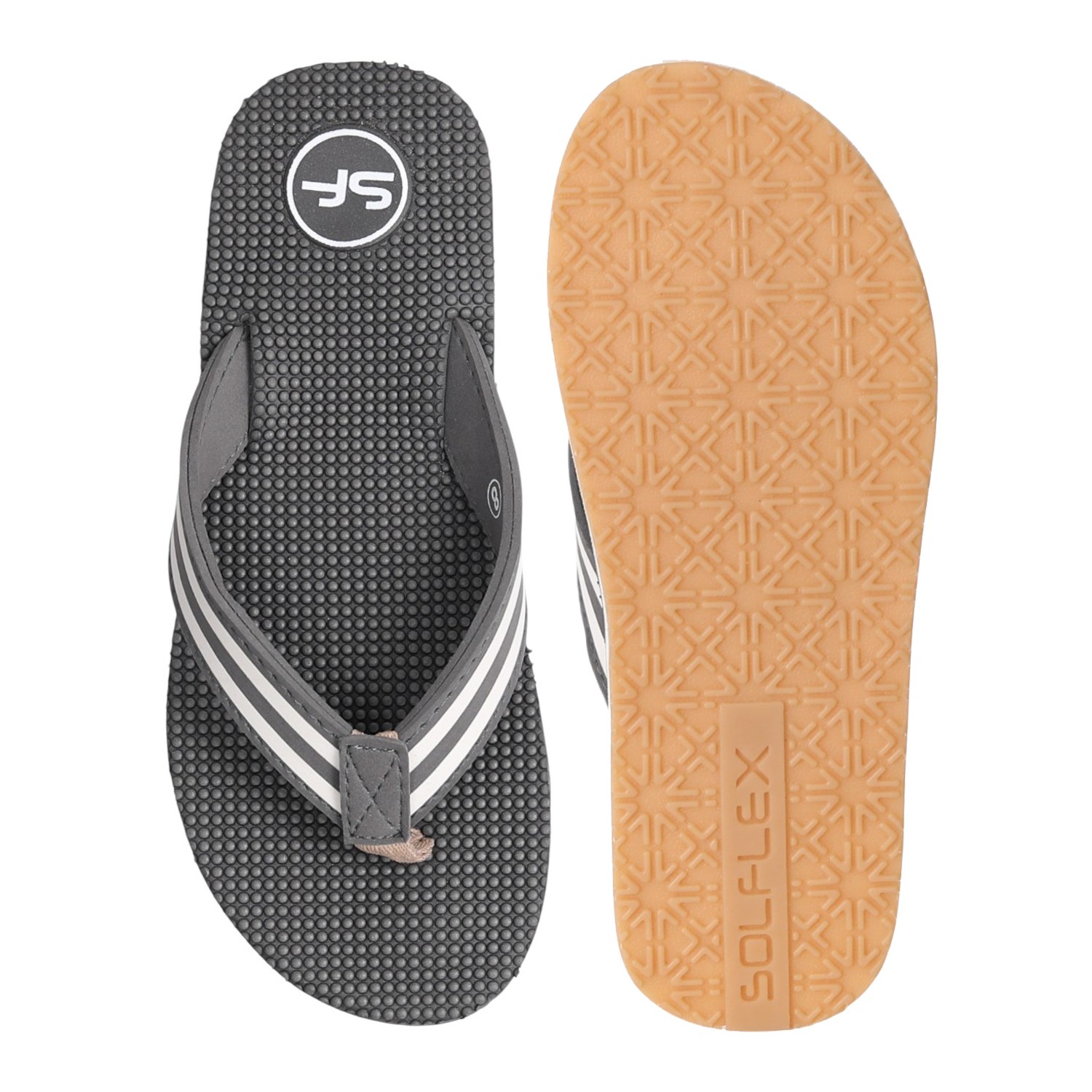Men Grey Sport Stripe Flip Flops