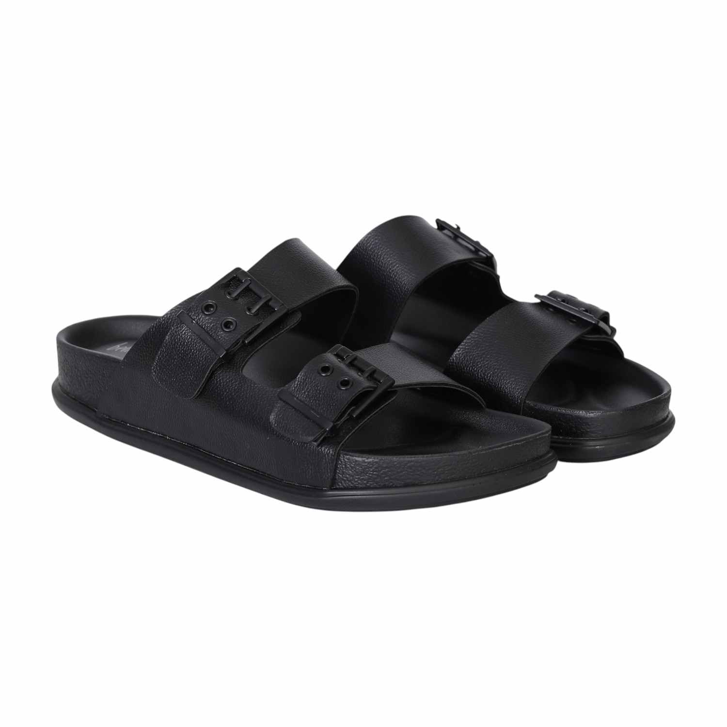 Men's Ergonomic Black Double Strap Slides