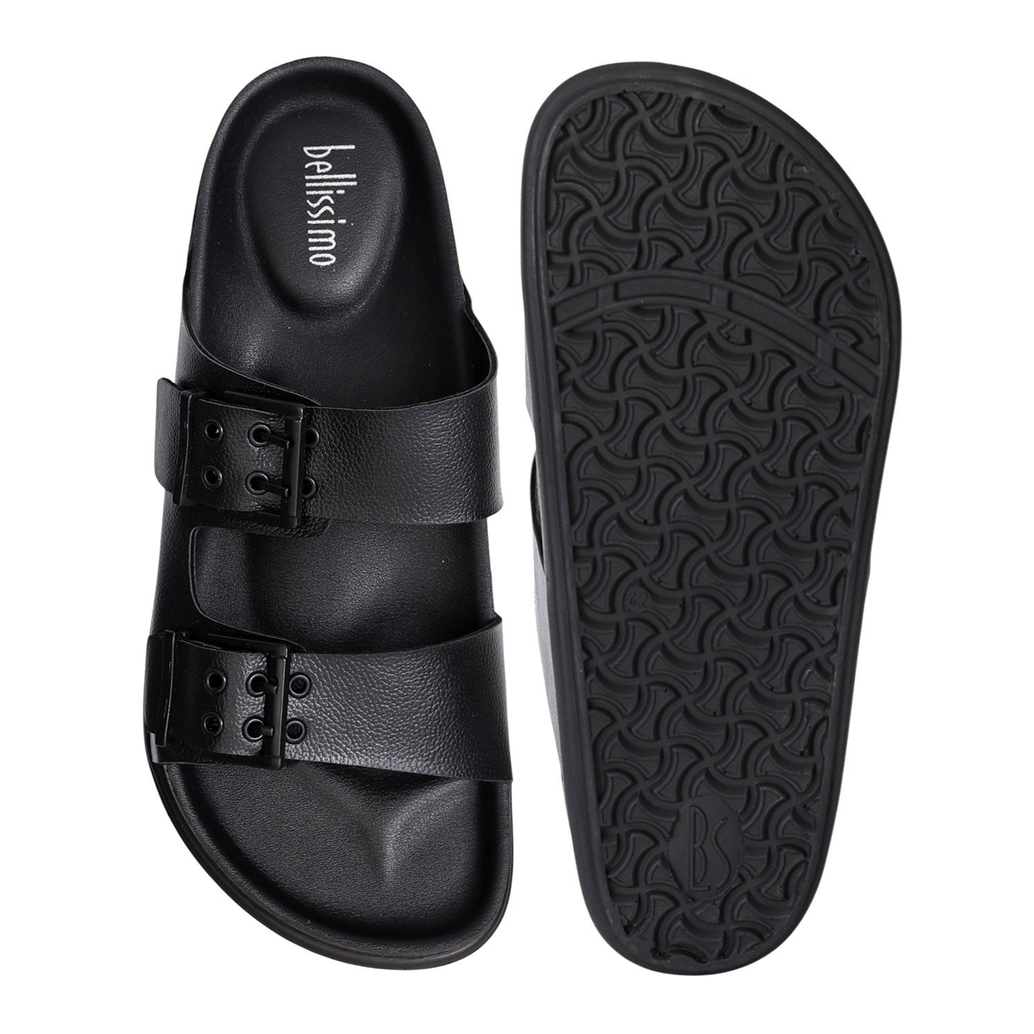 Men's Ergonomic Black Double Strap Slides