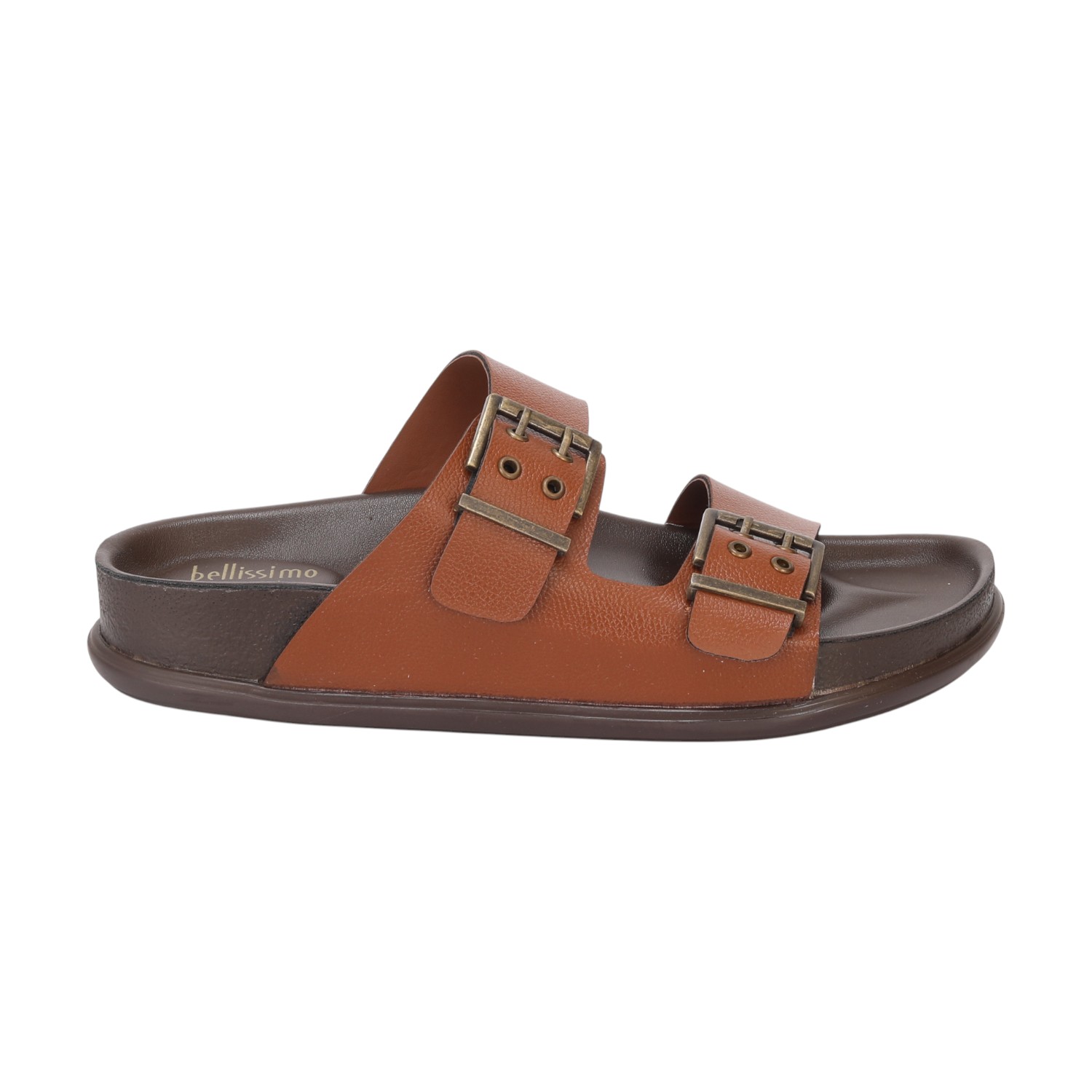 Men  Tan Double Strap With Buckle Comfort Chappal
