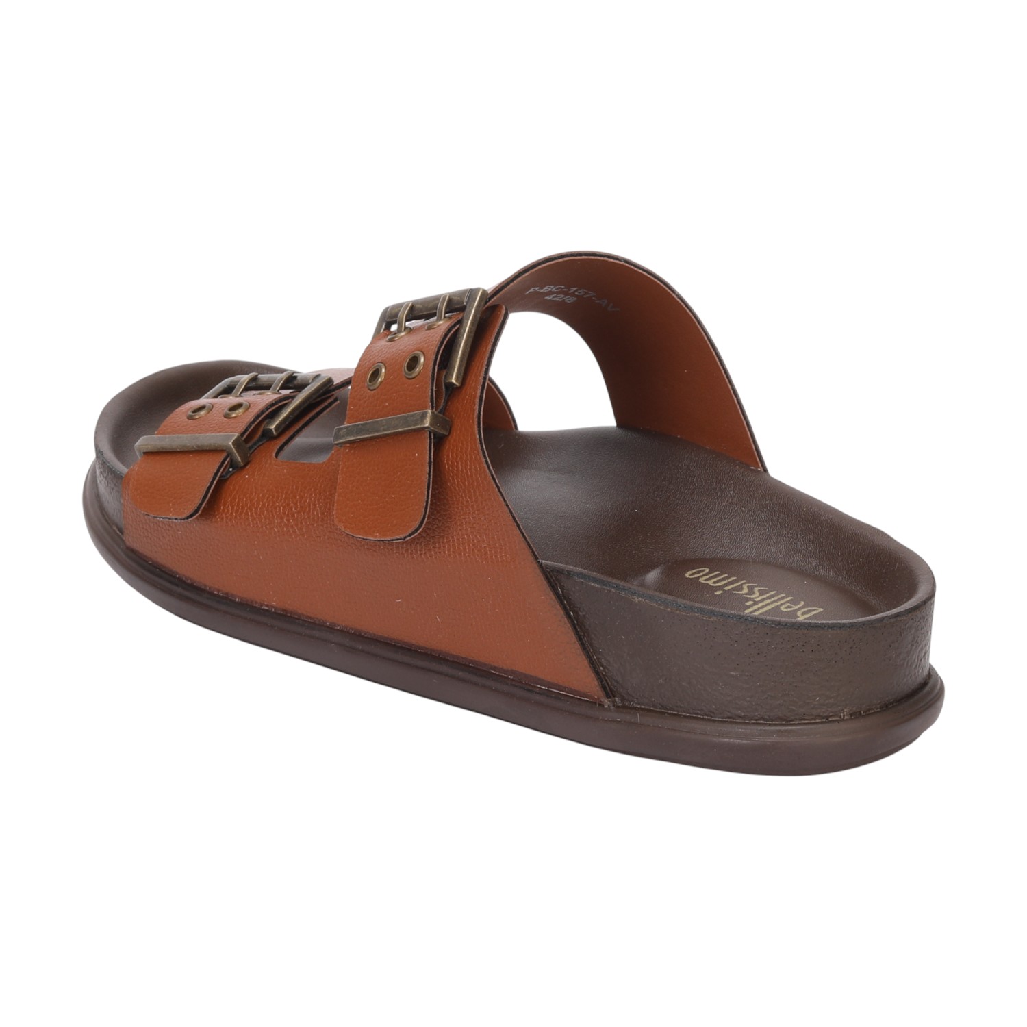 Men  Tan Double Strap With Buckle Comfort Chappal