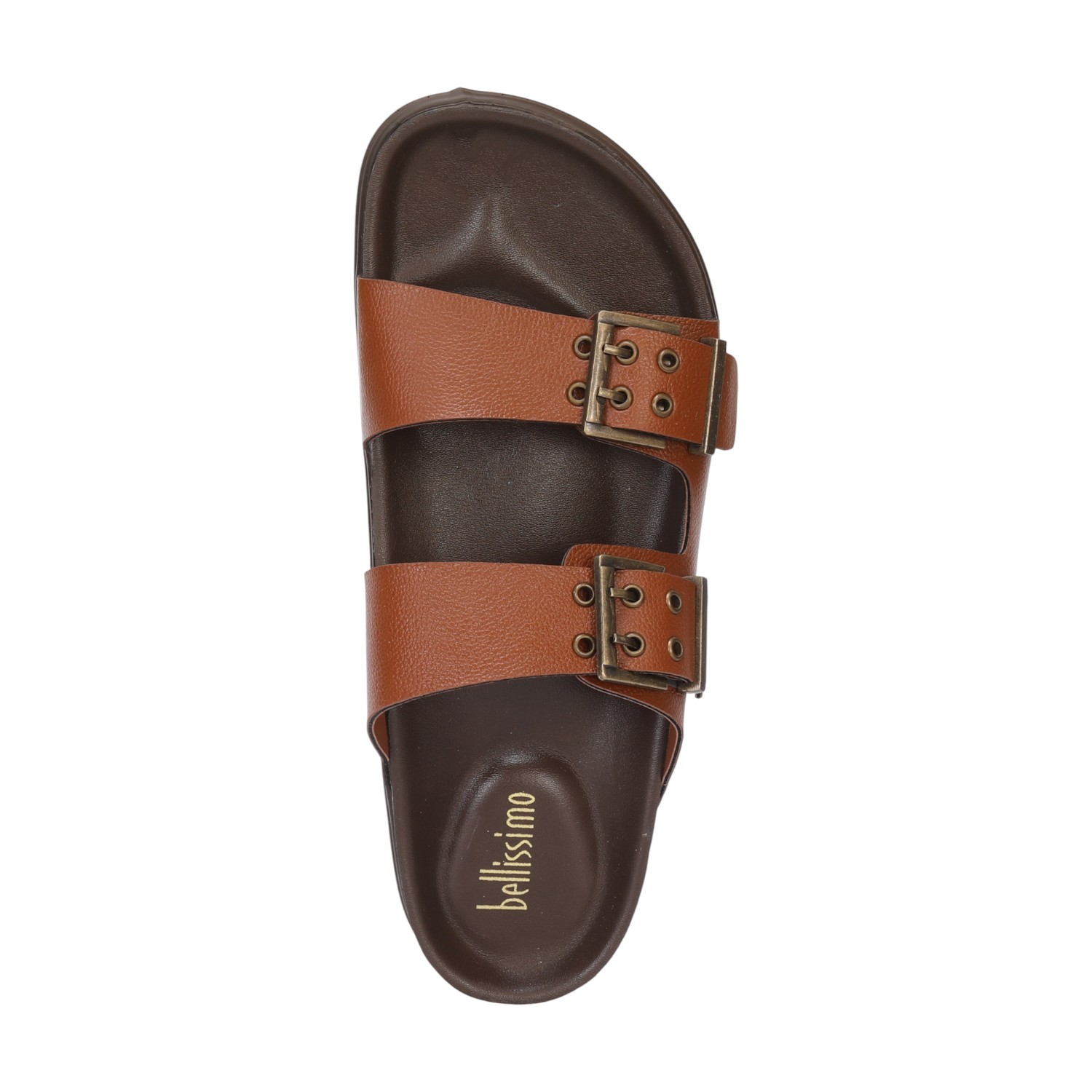 Men  Tan Double Strap With Buckle Comfort Chappal