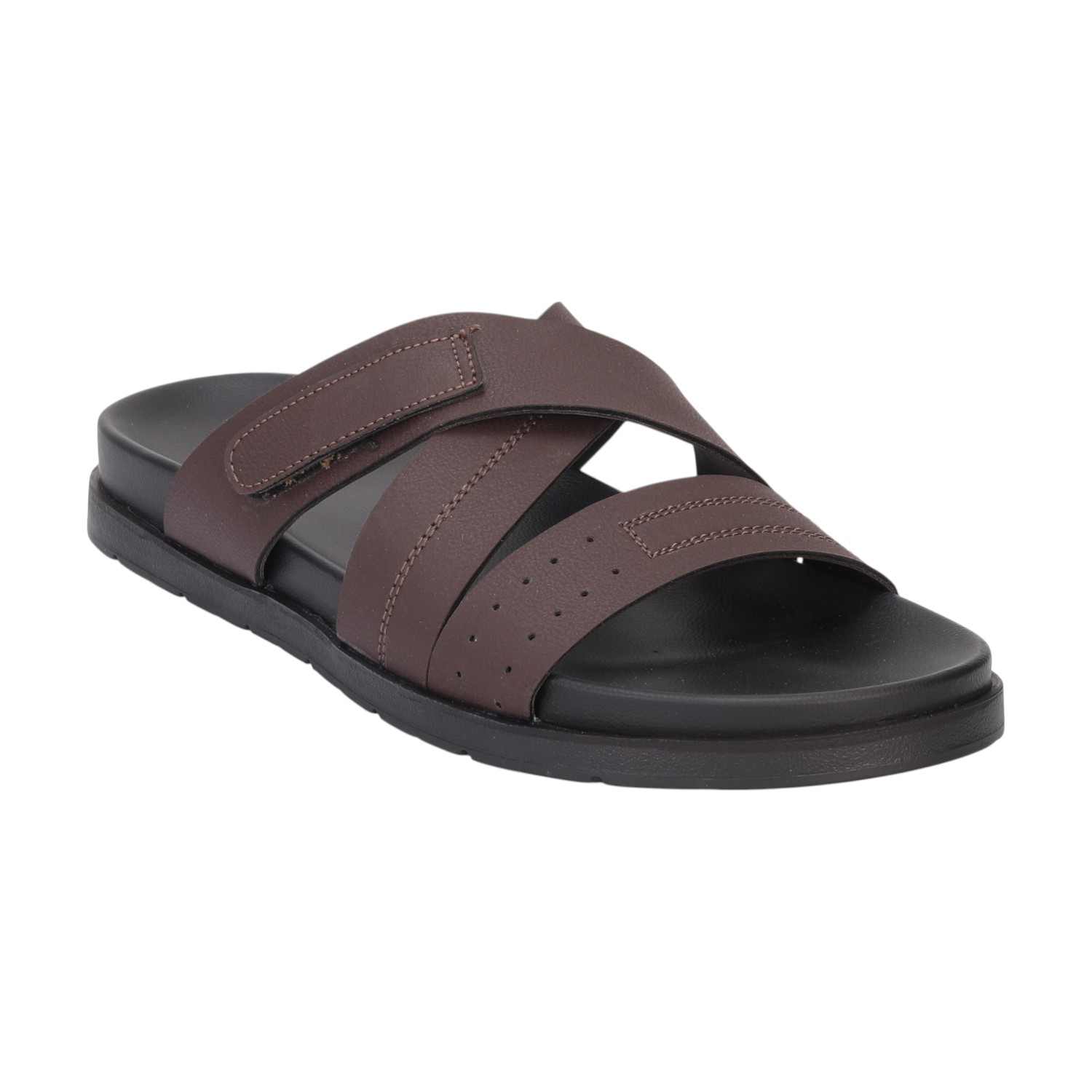 Men  Brown Cross Strap Comfort Chappal