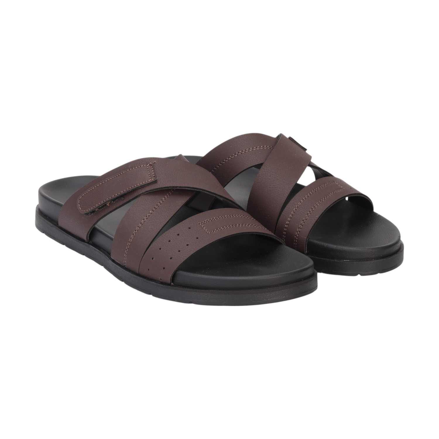 Men  Brown Cross Strap Comfort Chappal