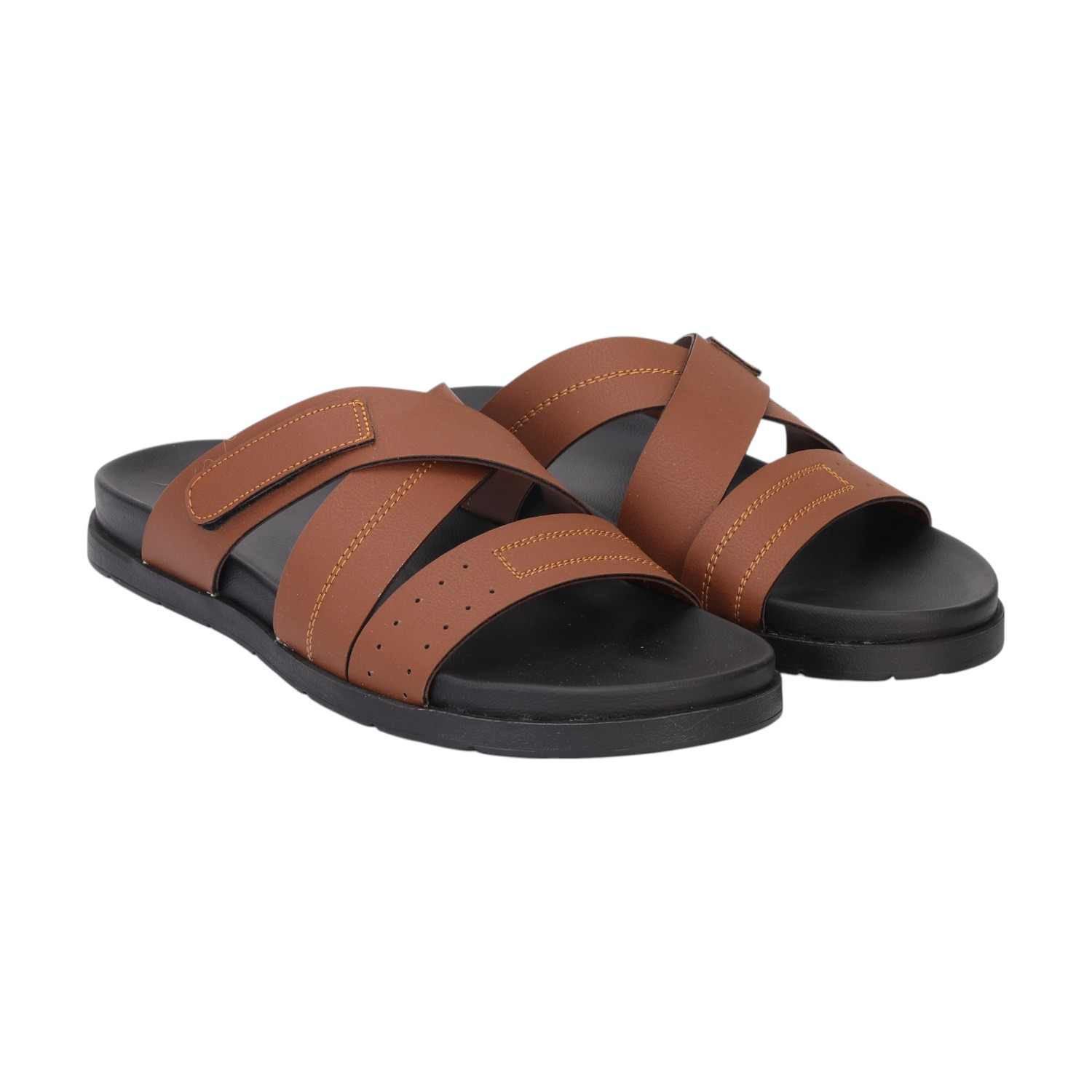 Men  Tan Cross Strap Comfort Chappal