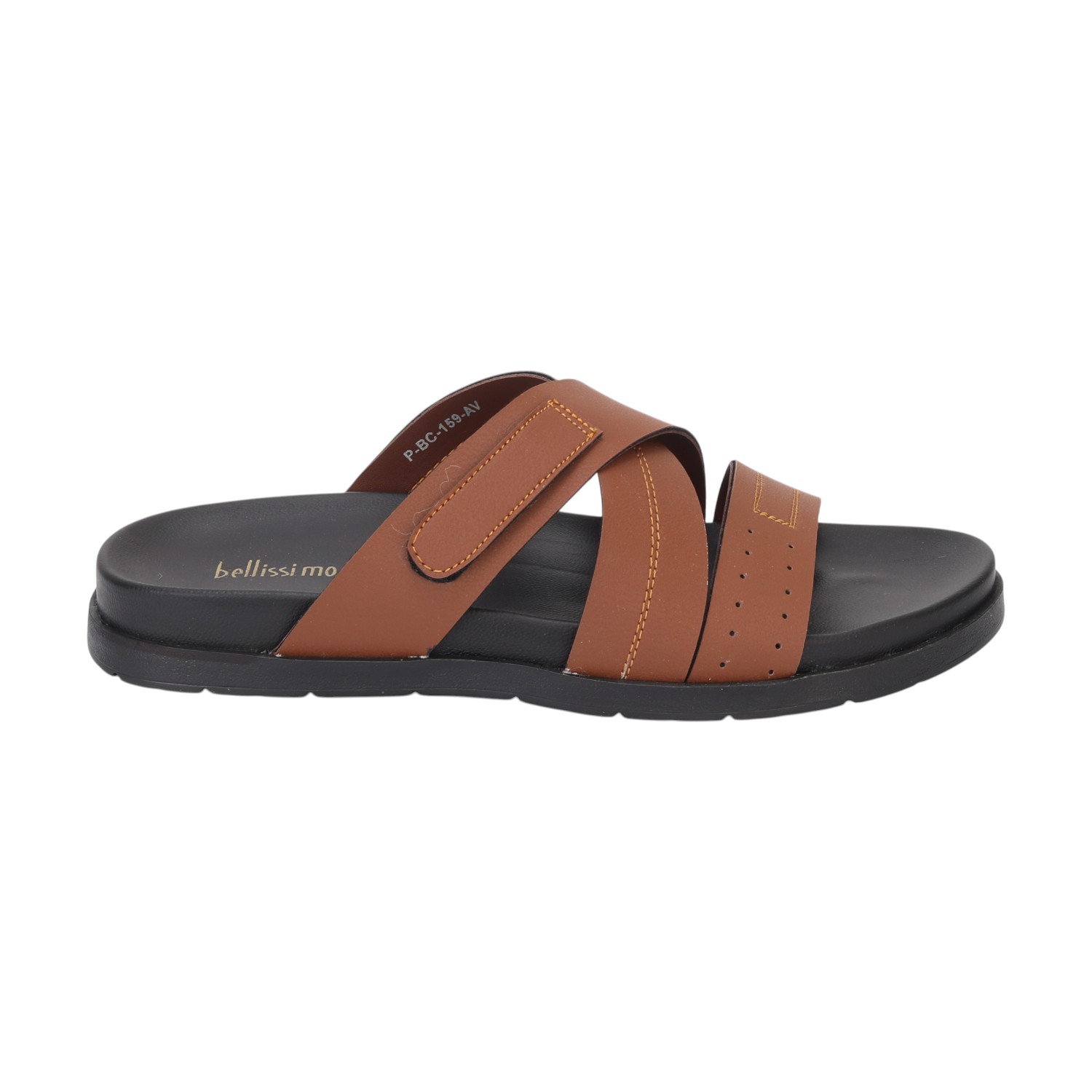 Men  Tan Cross Strap Comfort Chappal