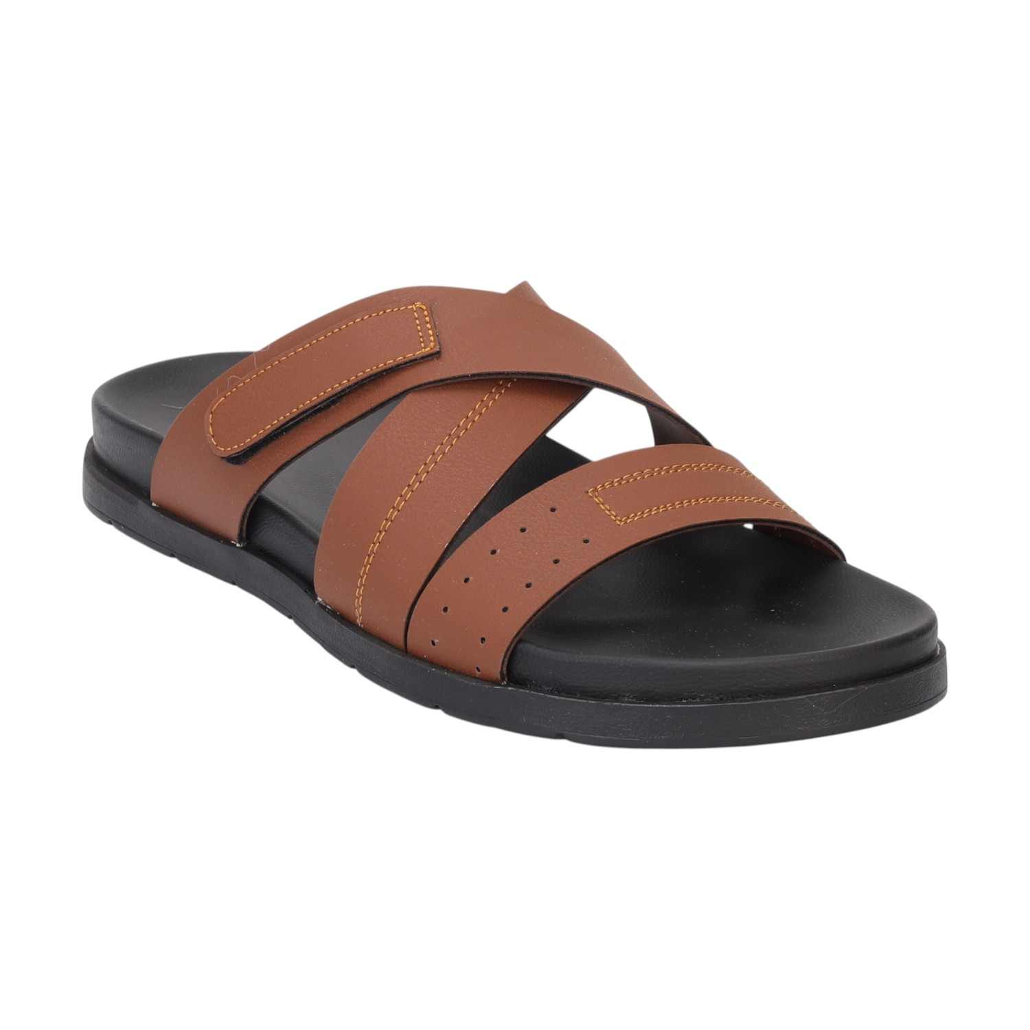 Men  Tan Cross Strap Comfort Chappal