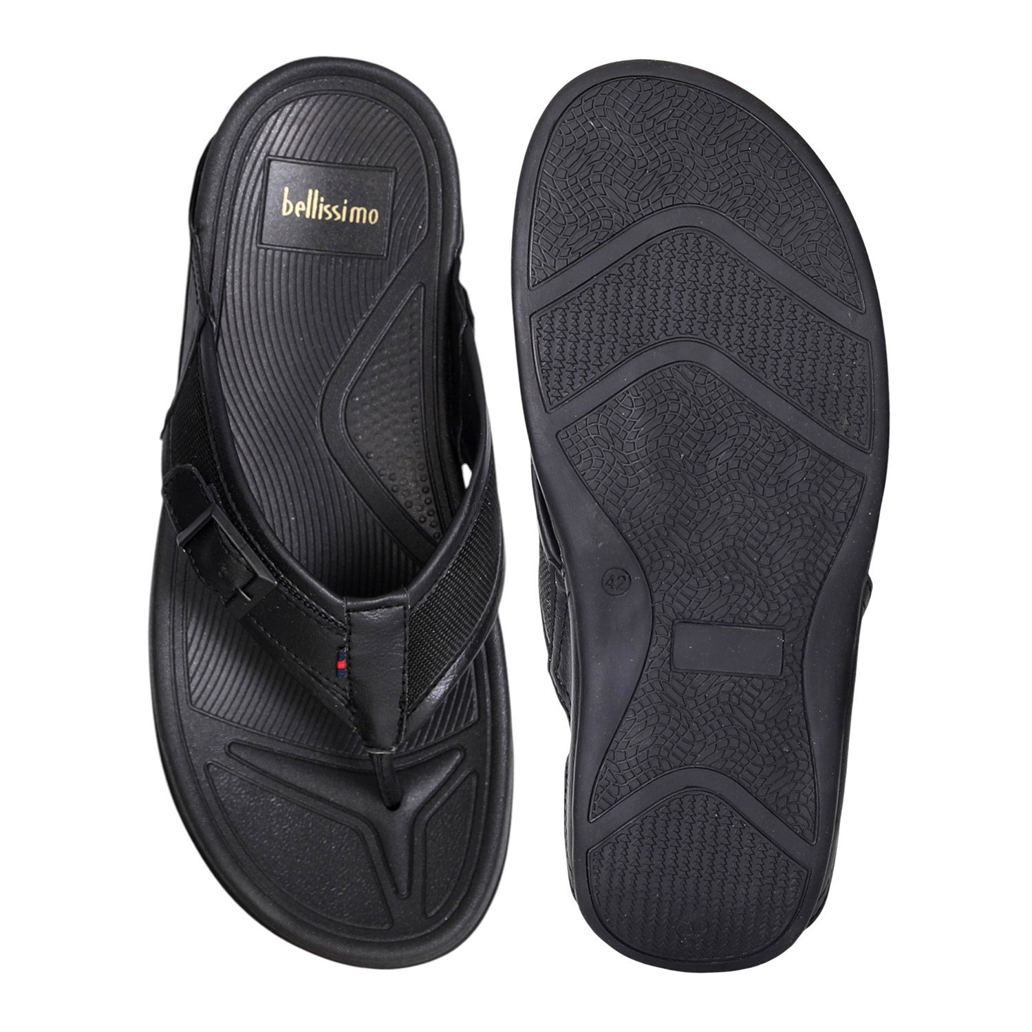 Men’s Black Buckle-Detail Ergonomic Sandals