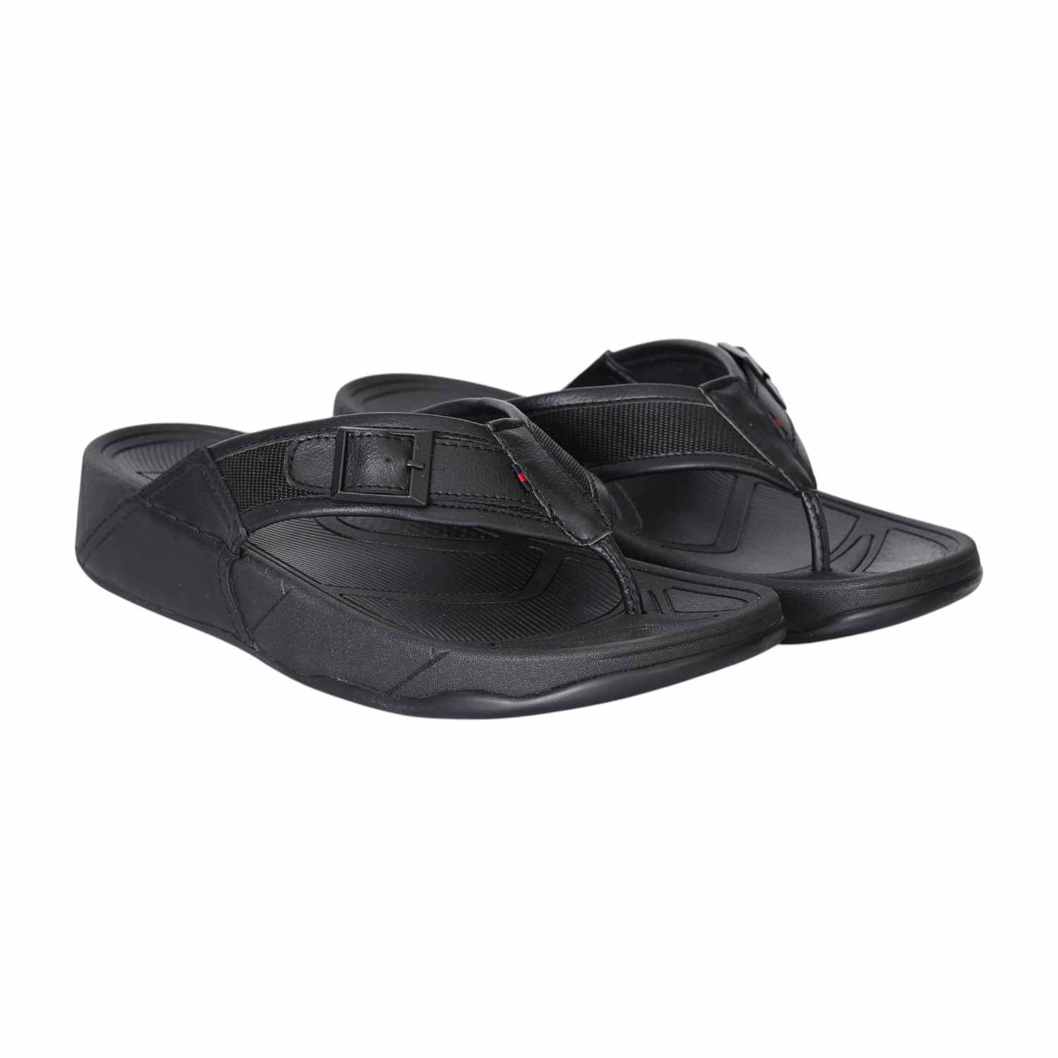 Men’s Black Buckle-Detail Ergonomic Sandals