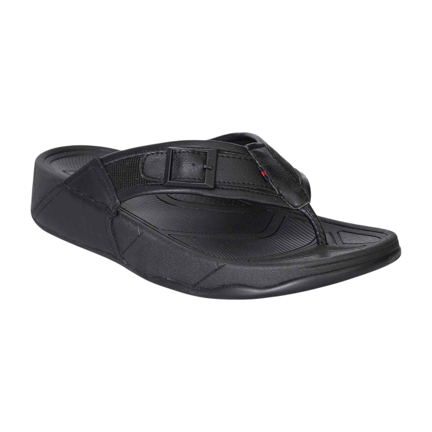 Men’s Black Buckle-Detail Ergonomic Sandals