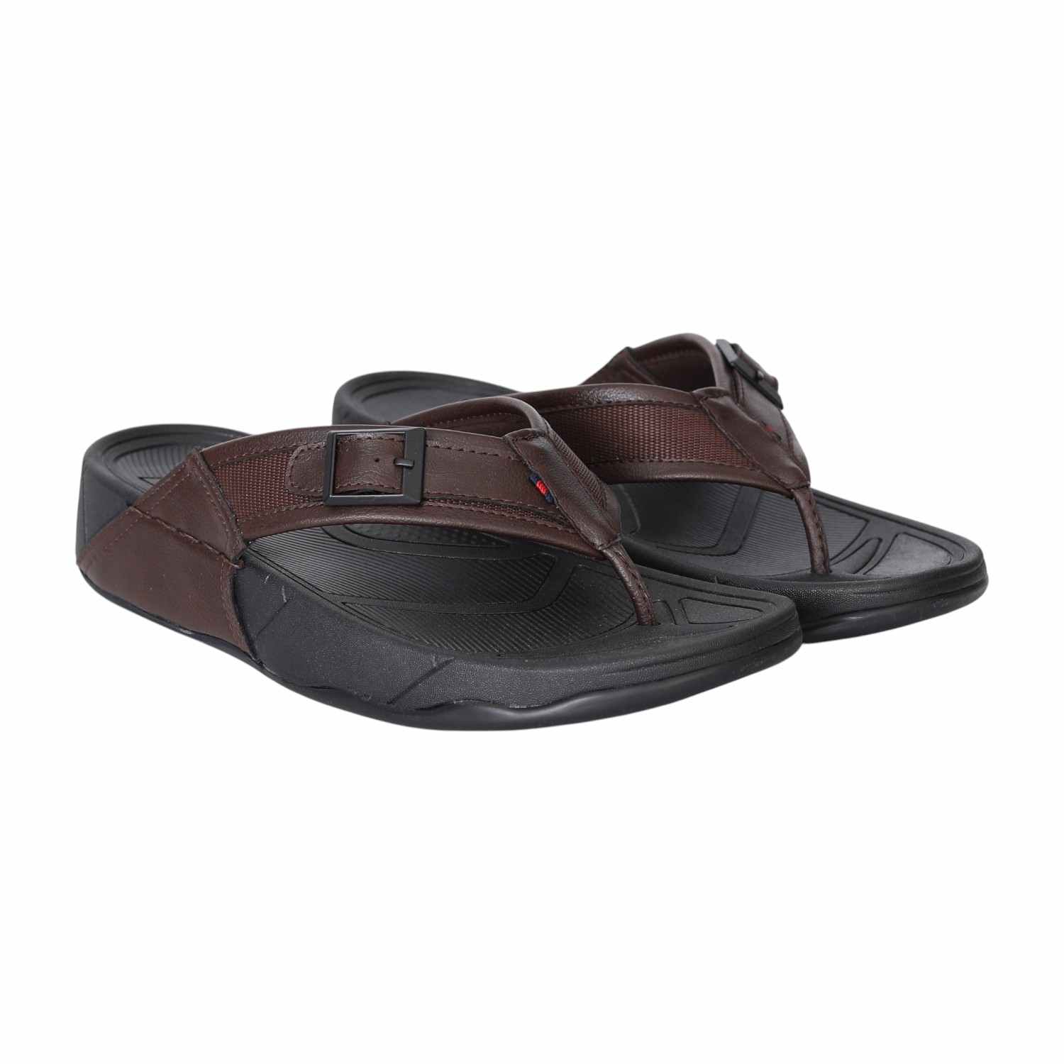 Men’s Brown Buckle-Detail Ergonomic Sandals